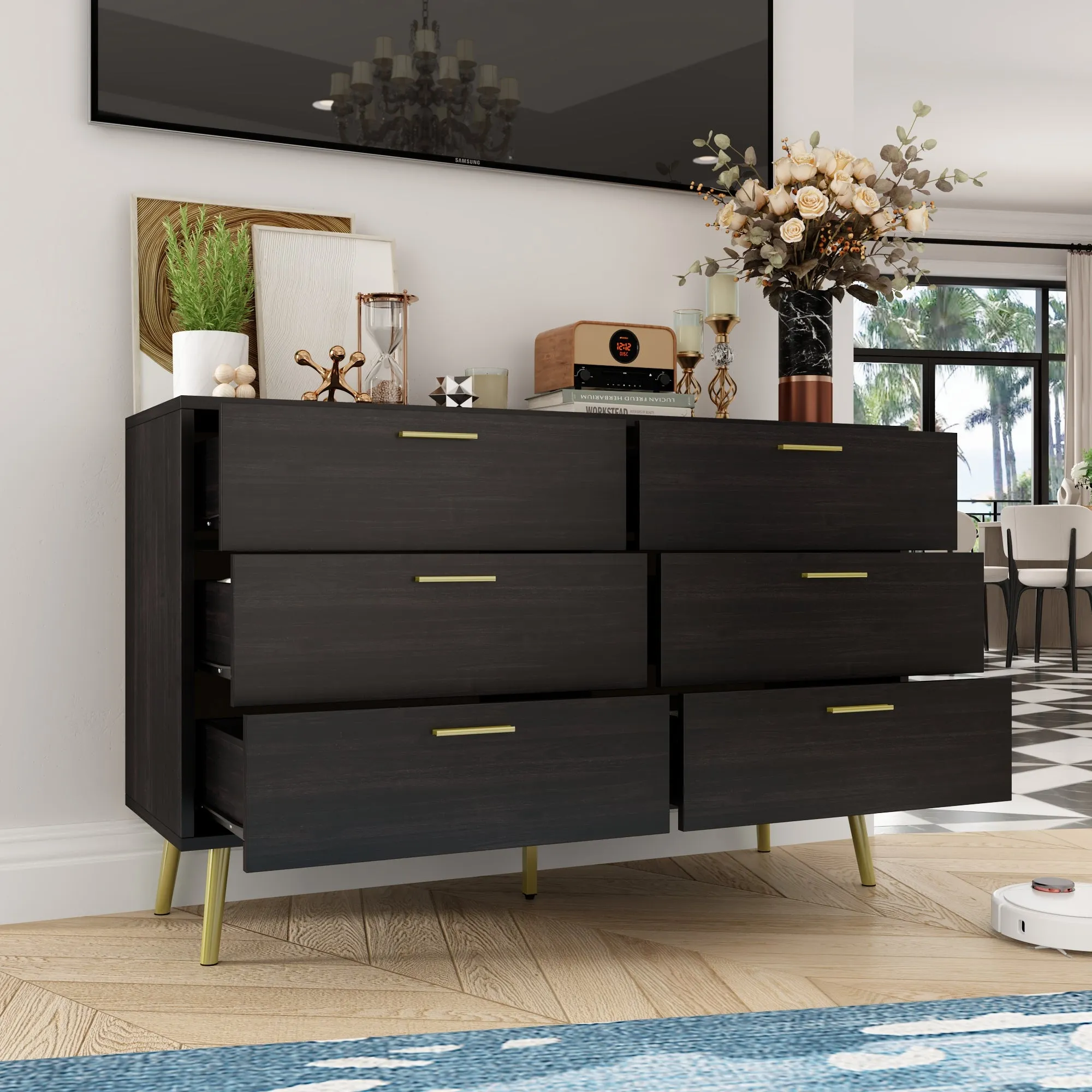 6 Drawer Accent Chest with Metal Legs - 47.2" Wide