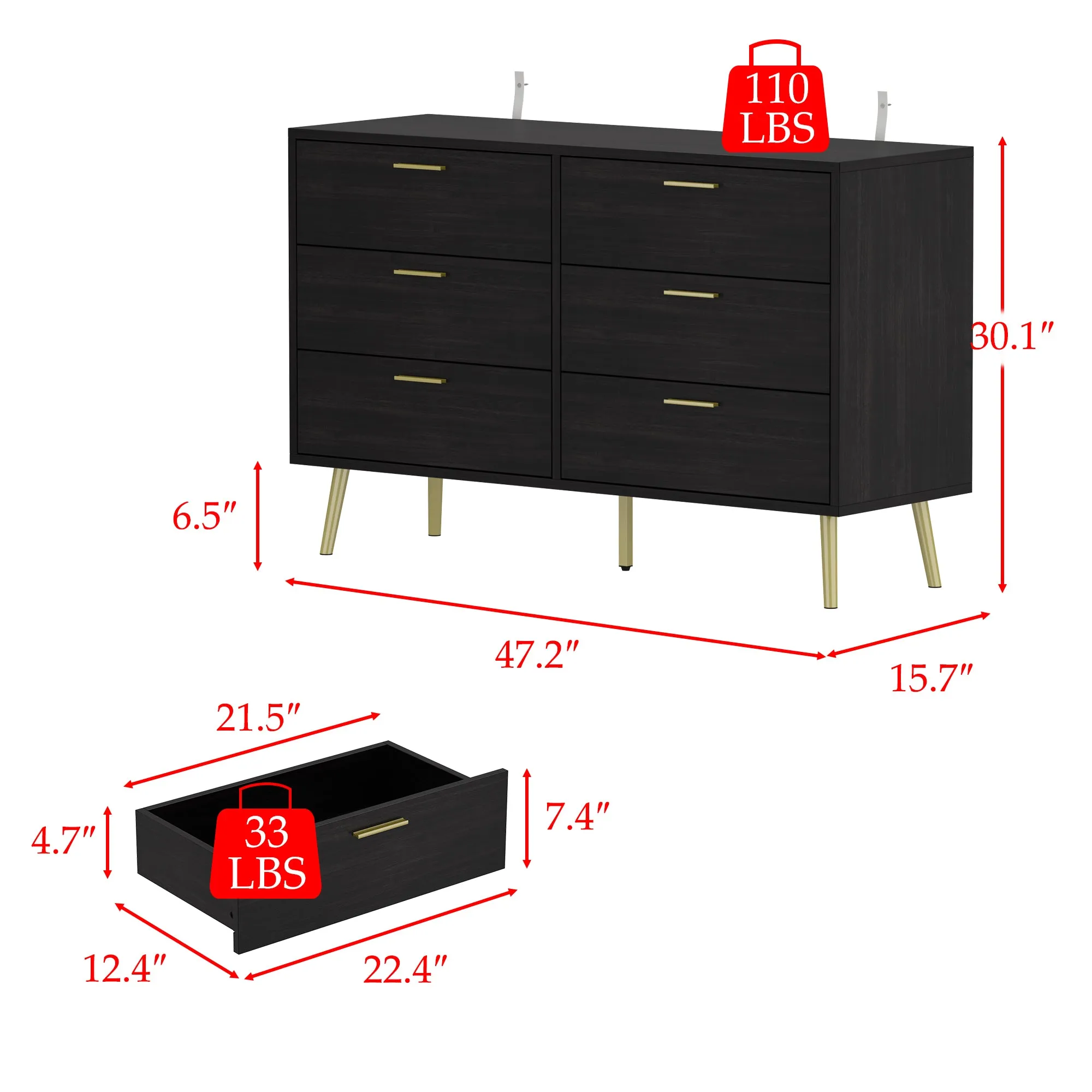 6 Drawer Accent Chest with Metal Legs - 47.2" Wide