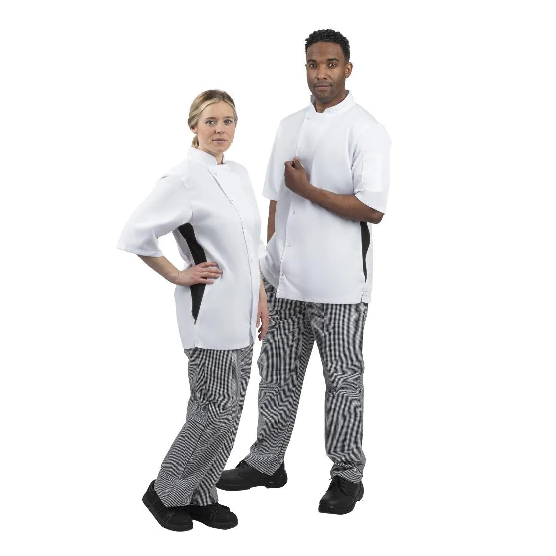 A928-M Whites Nevada Unisex Chefs Jacket Short Sleeve Black and White M