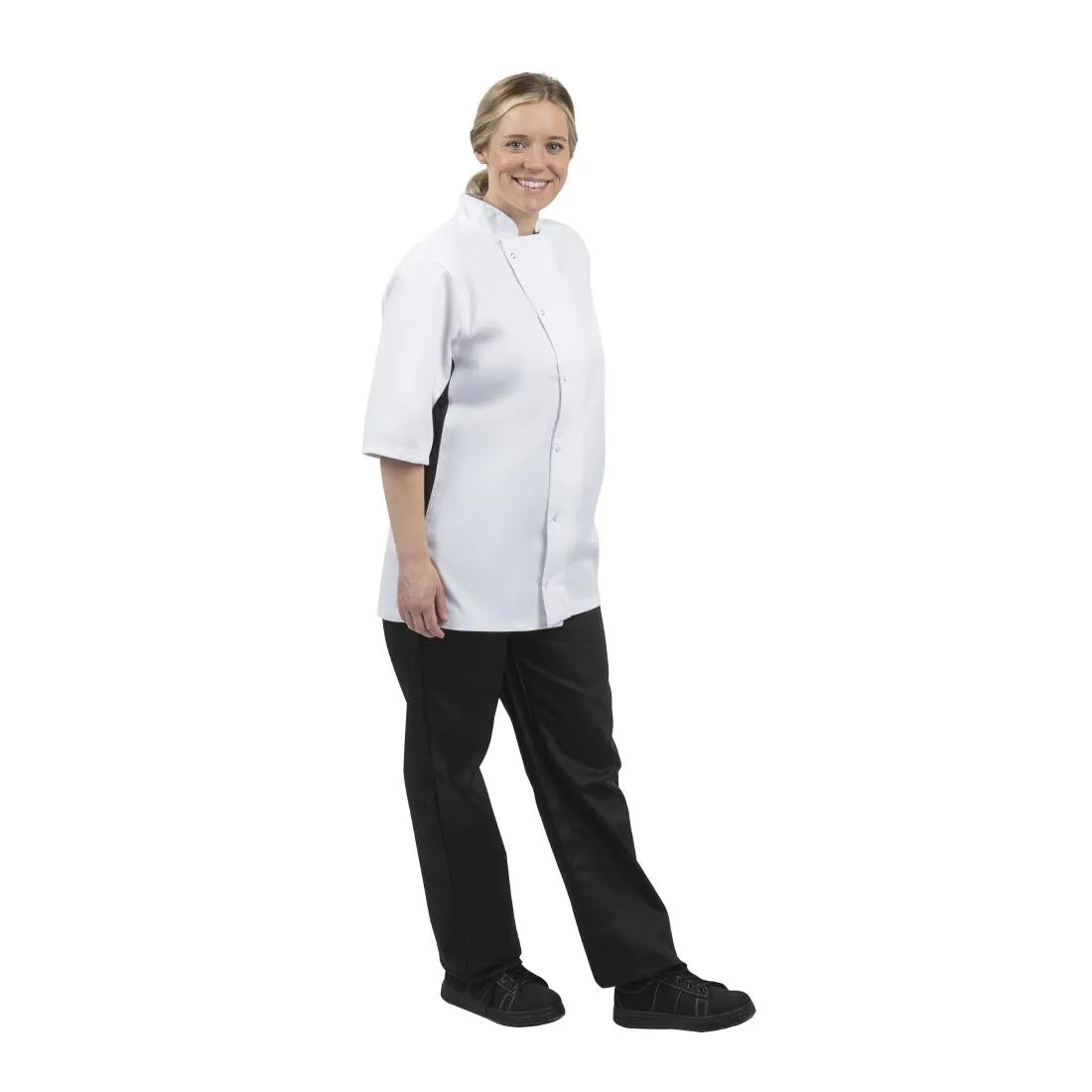 A928-M Whites Nevada Unisex Chefs Jacket Short Sleeve Black and White M