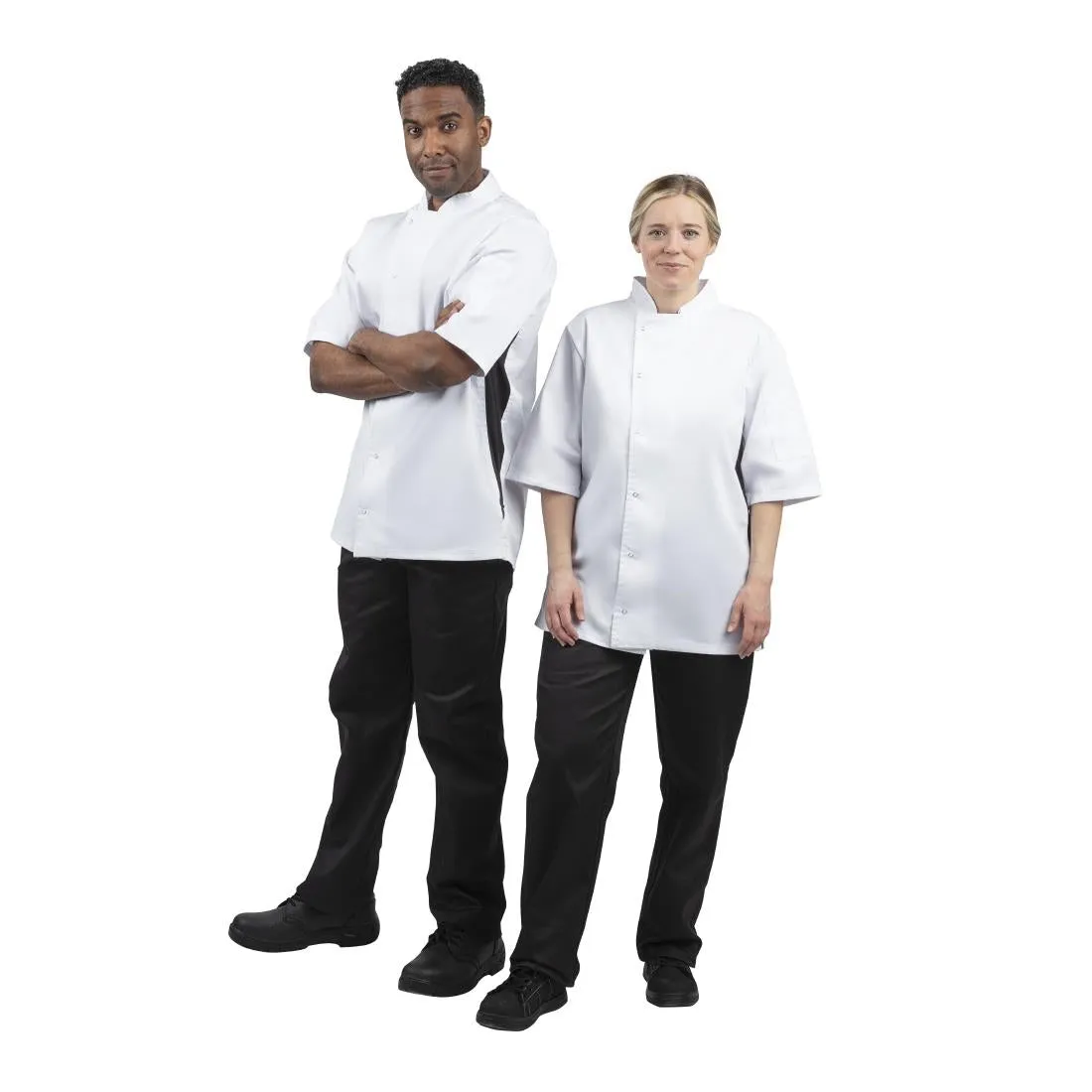 A928-M Whites Nevada Unisex Chefs Jacket Short Sleeve Black and White M