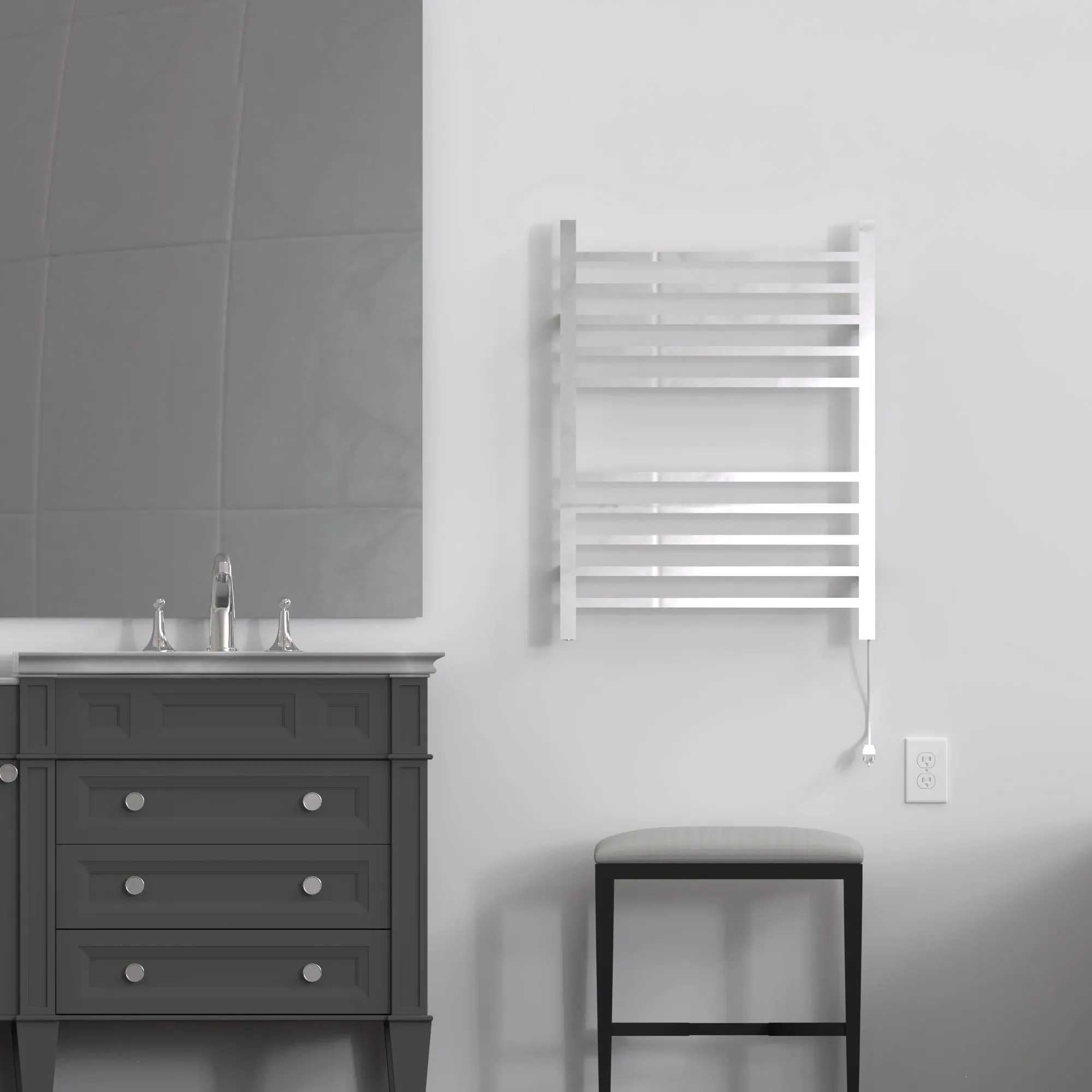 Amba RSWH-P Radiant Square Hardwired   Plug-in Combo 10 Bar Towel Warmer in Polished