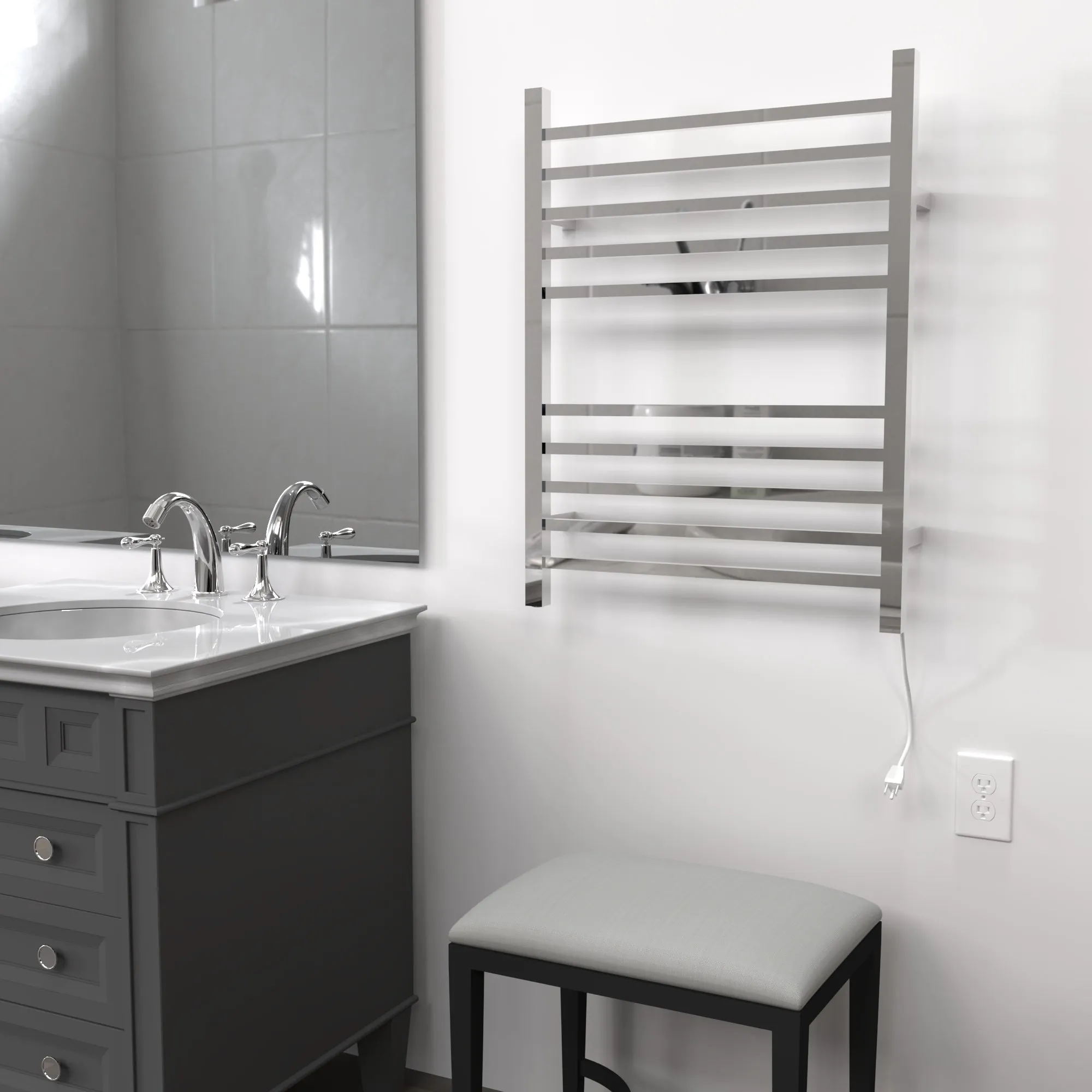 Amba RSWH-P Radiant Square Hardwired   Plug-in Combo 10 Bar Towel Warmer in Polished