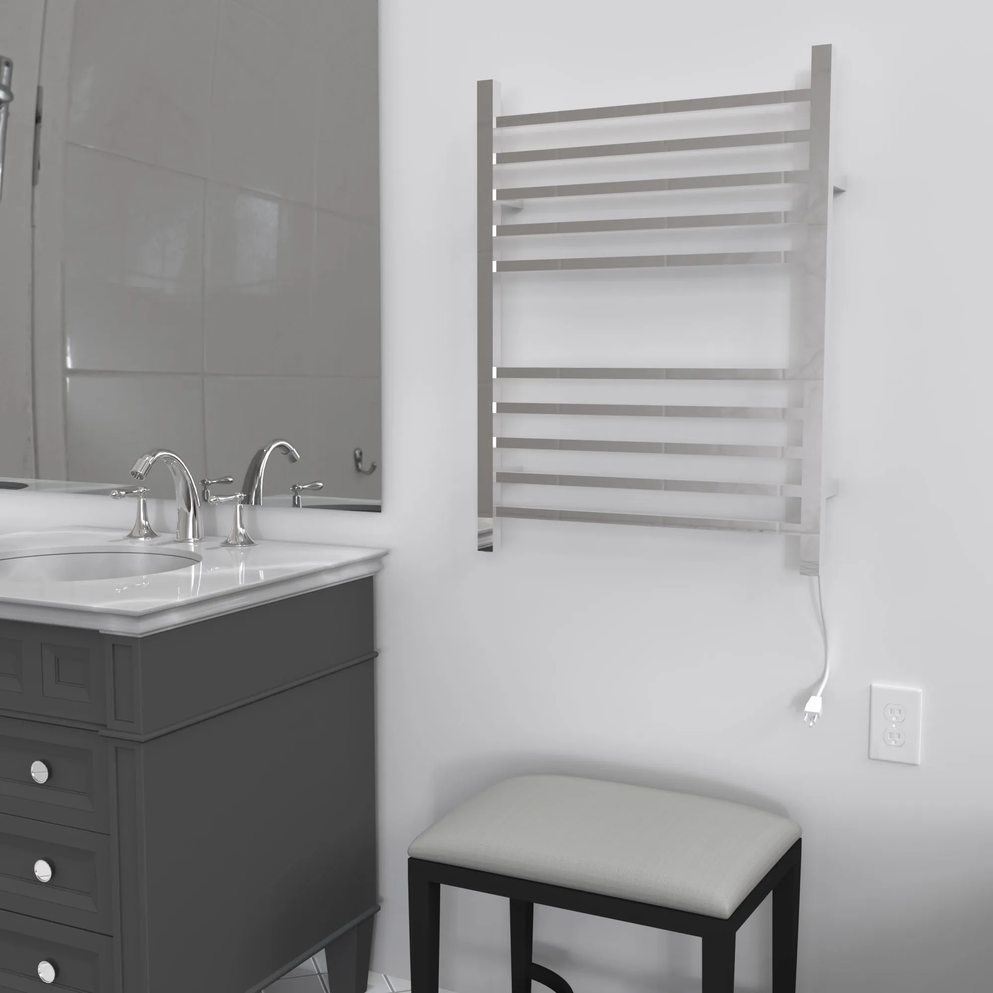 Amba RSWH-P Radiant Square Hardwired   Plug-in Combo 10 Bar Towel Warmer in Polished