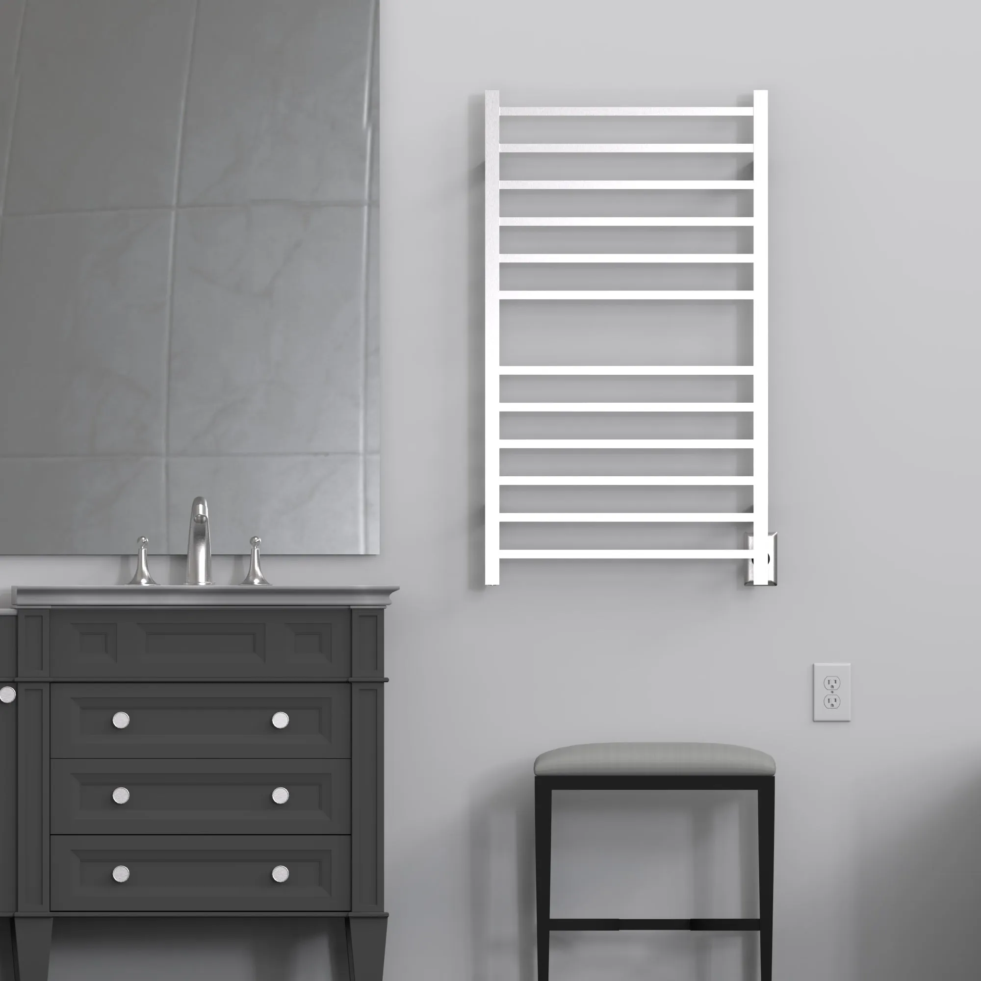 Amba RSWHL-B Radiant Large Square Hardwired   Plug-in Combo 12 Bar Towel Warmer in Brushed