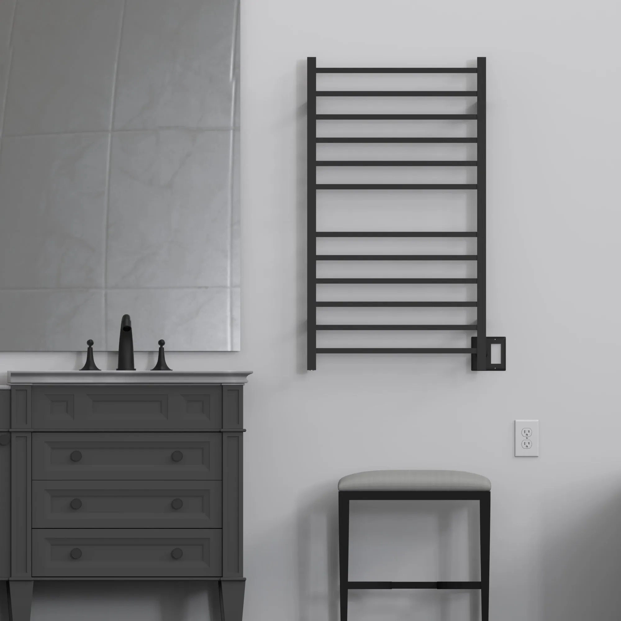 Amba RSWHL-MB Radiant Large Square Hardwired   Plug-in Combo 12 Bar Towel Warmer in Matte Black