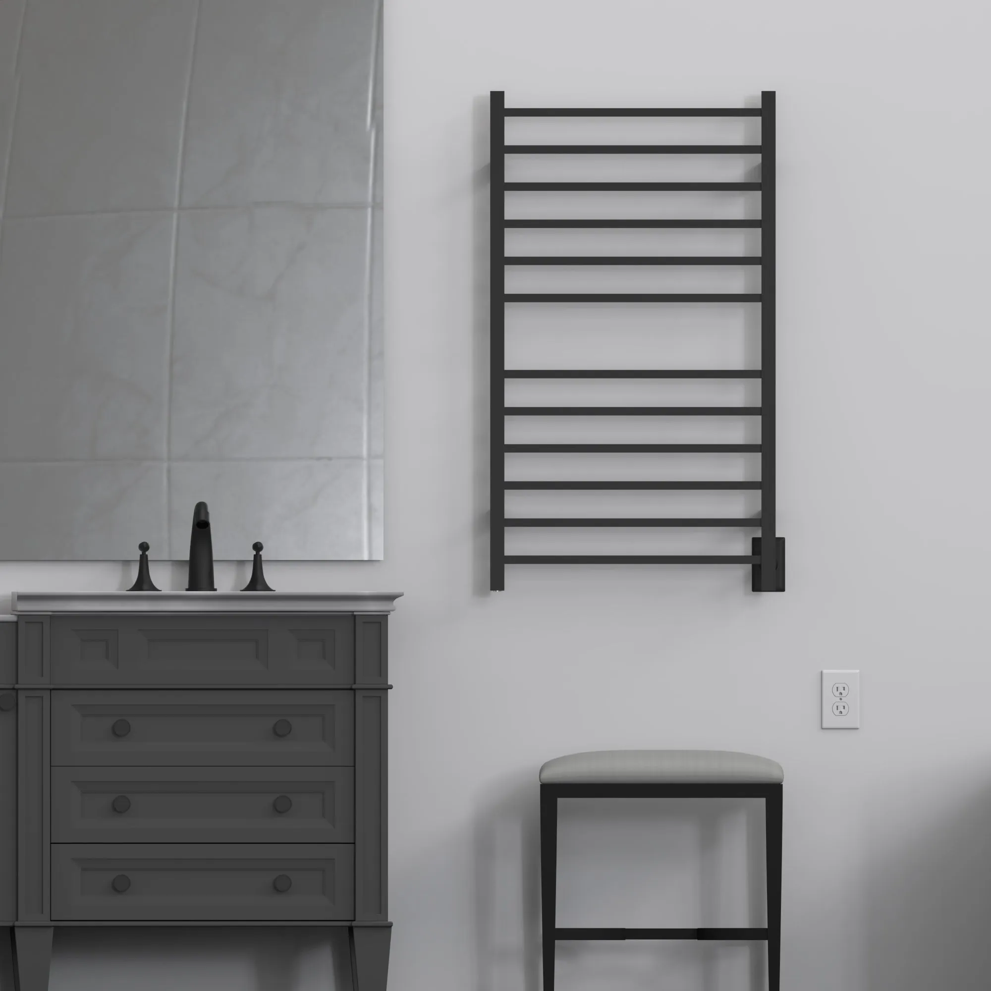 Amba RSWHL-MB Radiant Large Square Hardwired   Plug-in Combo 12 Bar Towel Warmer in Matte Black