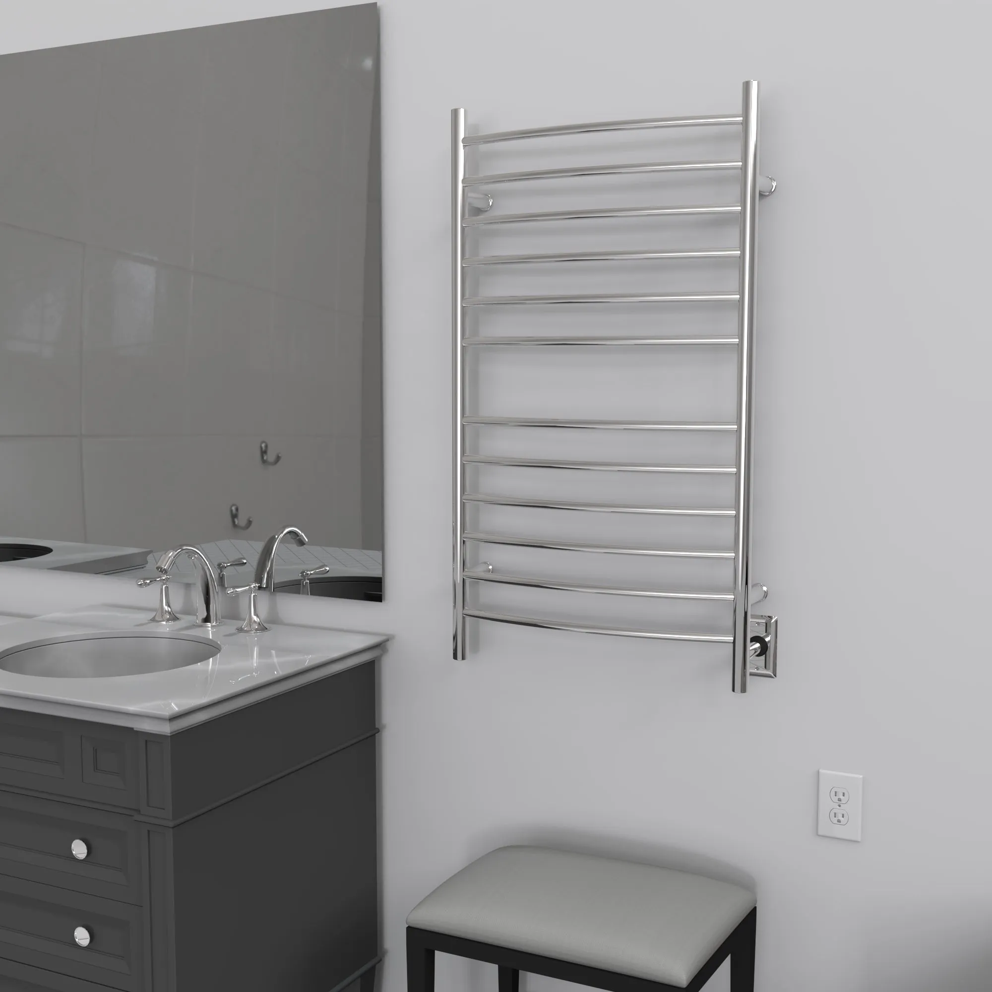 Amba RWHL-CP Radiant Large Hardwired   Plug-in Combo Curved 12 Bar Towel Warmer in Polished