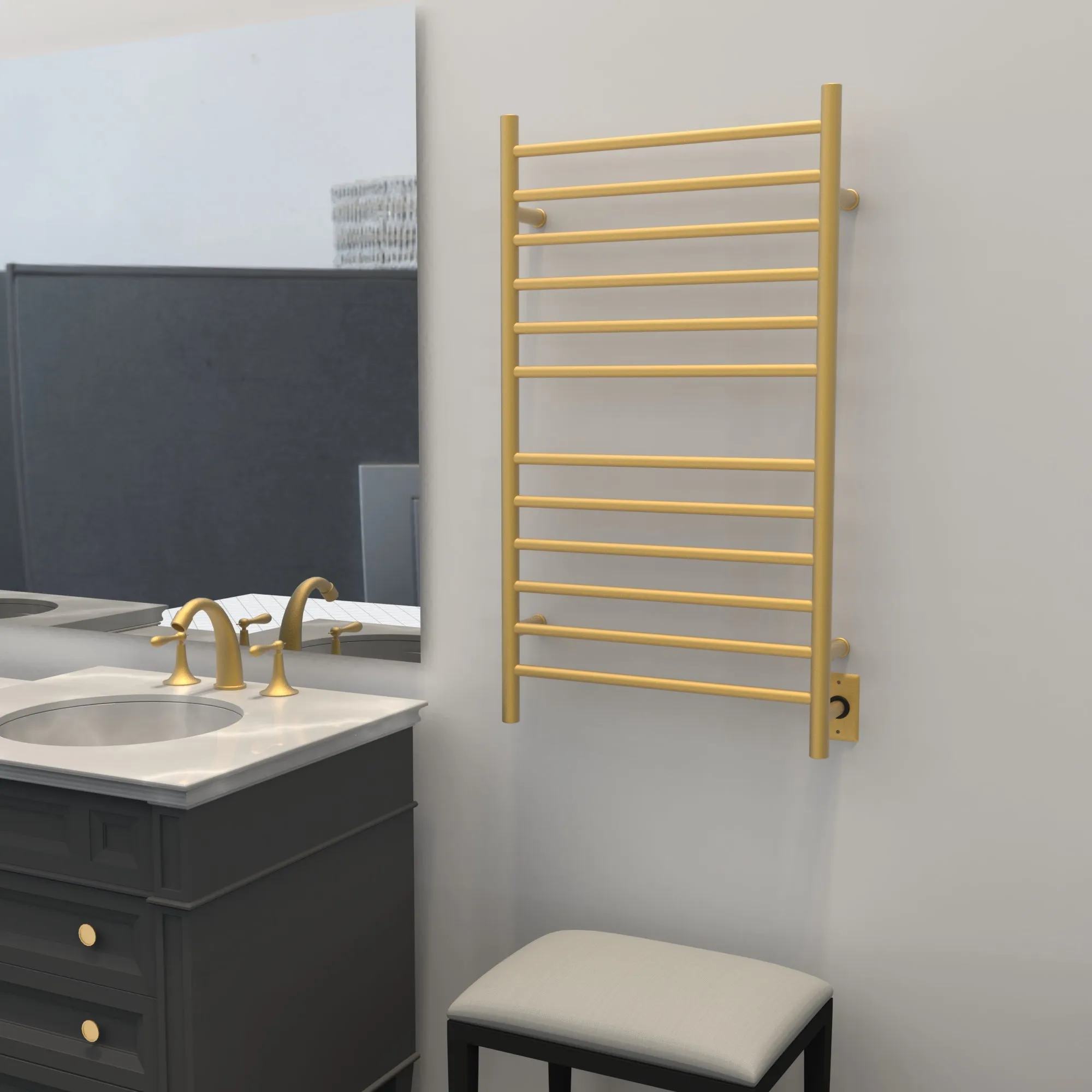 Amba RWHL-SSB Radiant Large Hardwired   Plug-in Combo Straight 12 Bar Towel Warmer in Satin Brass