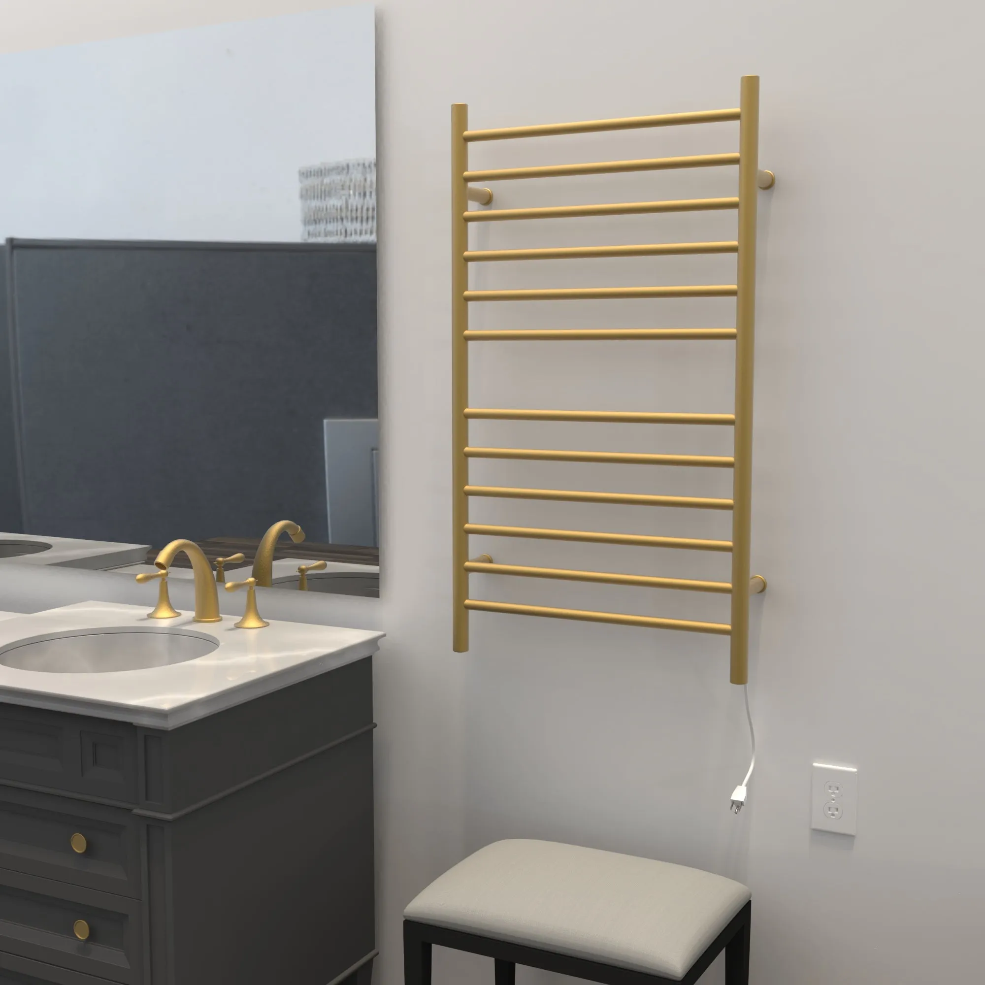 Amba RWHL-SSB Radiant Large Hardwired   Plug-in Combo Straight 12 Bar Towel Warmer in Satin Brass