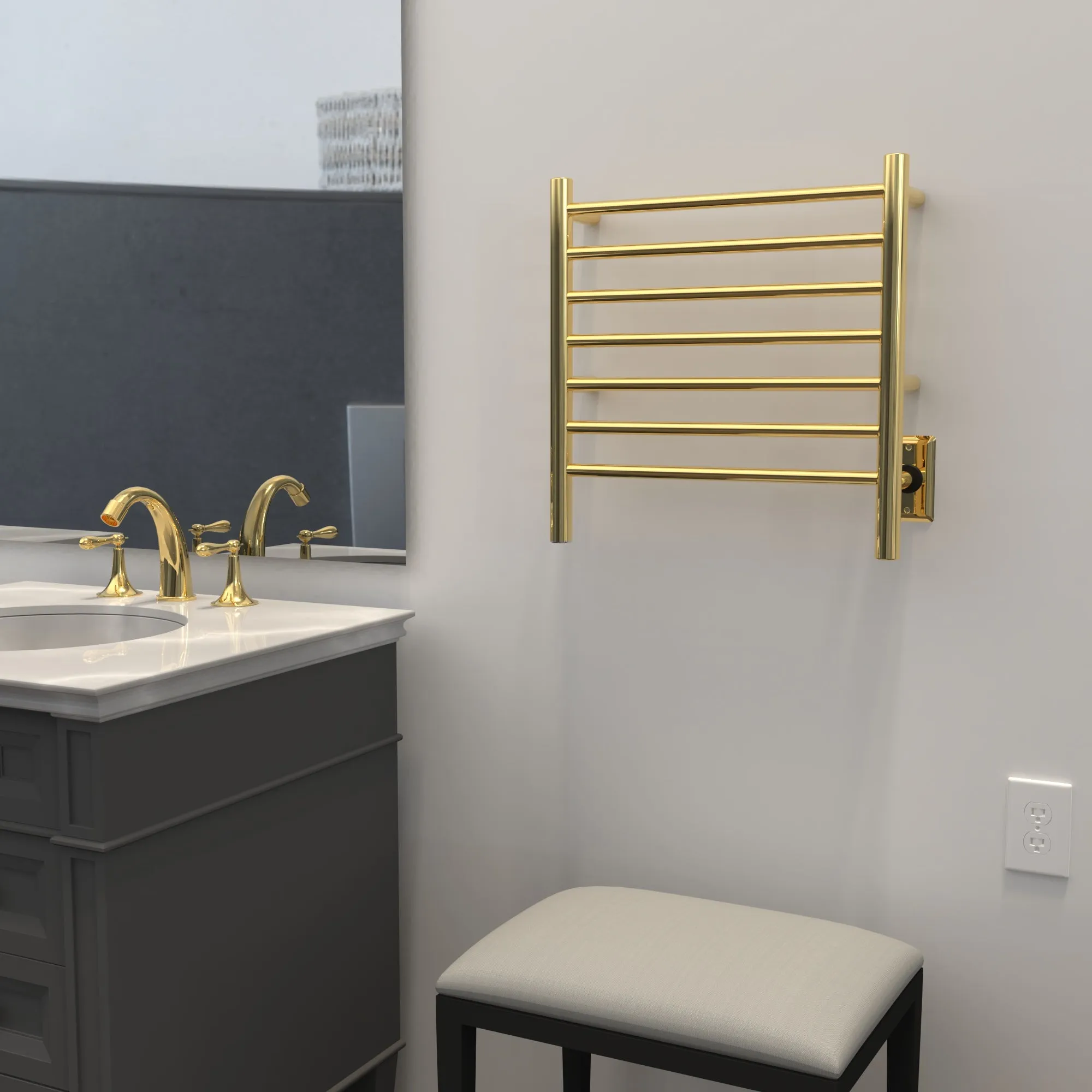 Amba RWHS-SPG Radiant Small Hardwired   Plug-in Combo 7 Bar Towel Warmer in Polished Gold