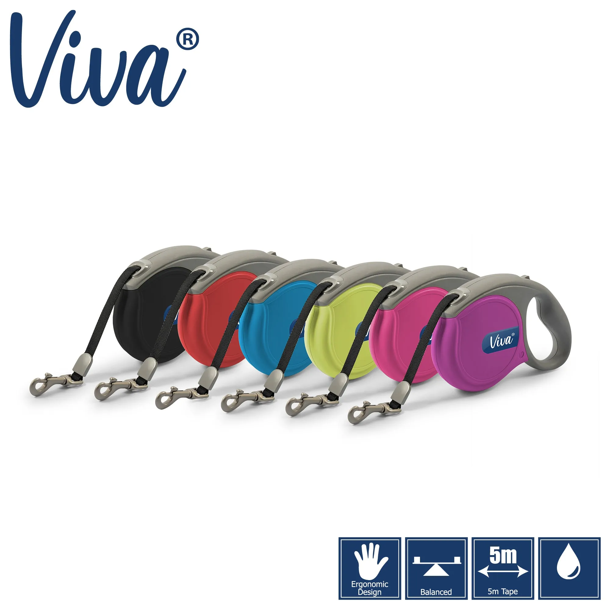 Ancol - Viva Retractable 5m Lead - Purple - Large