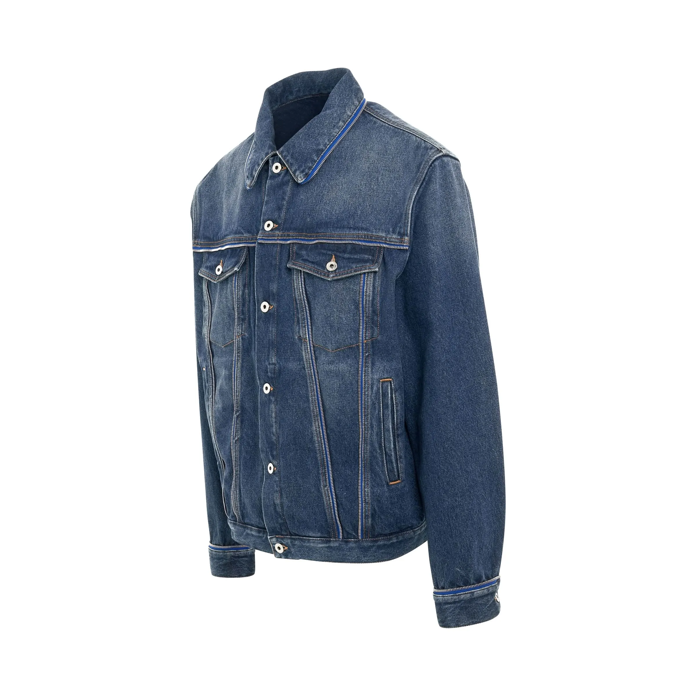 Arrow Tab Zip Skate Fit Denim Jacket in Blue