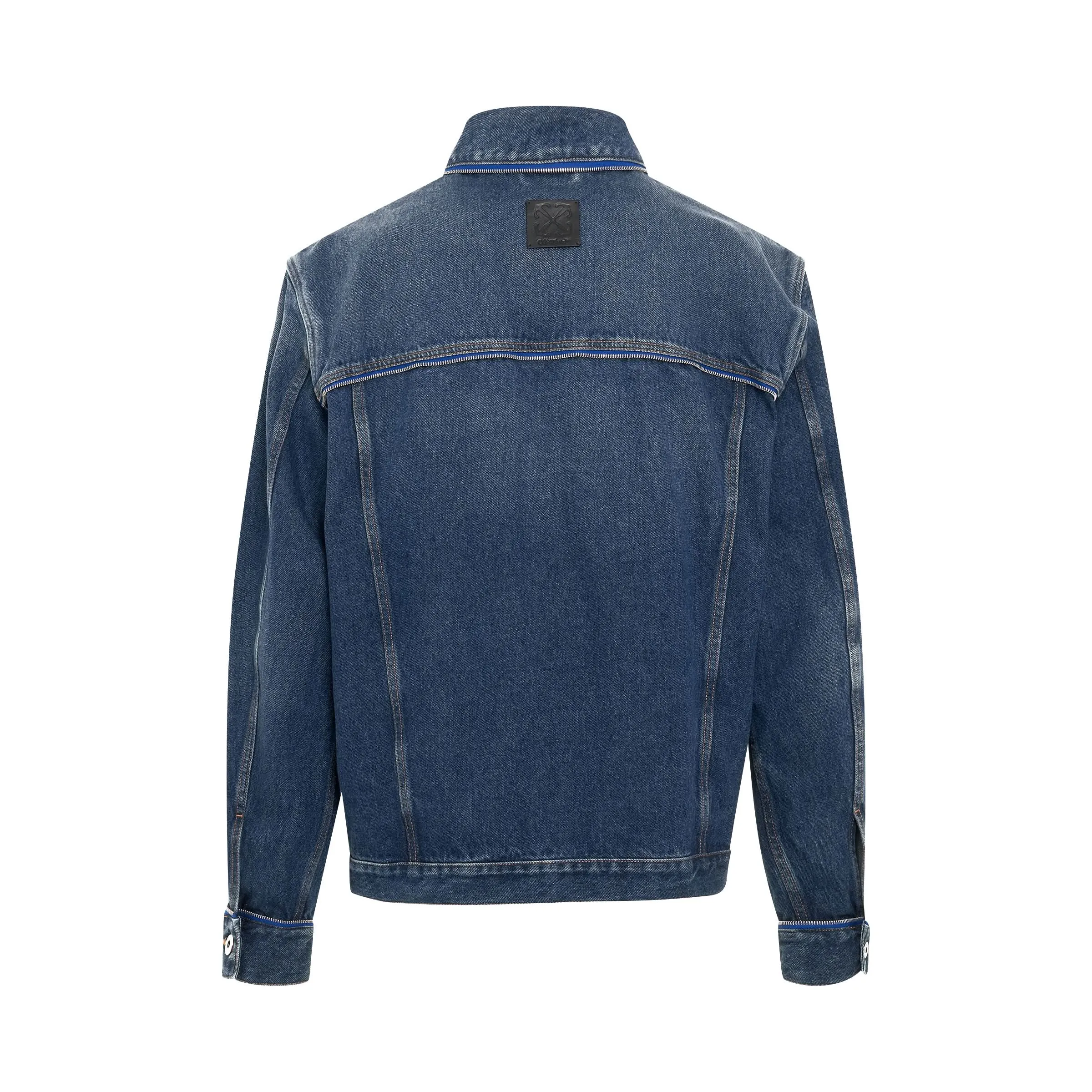 Arrow Tab Zip Skate Fit Denim Jacket in Blue