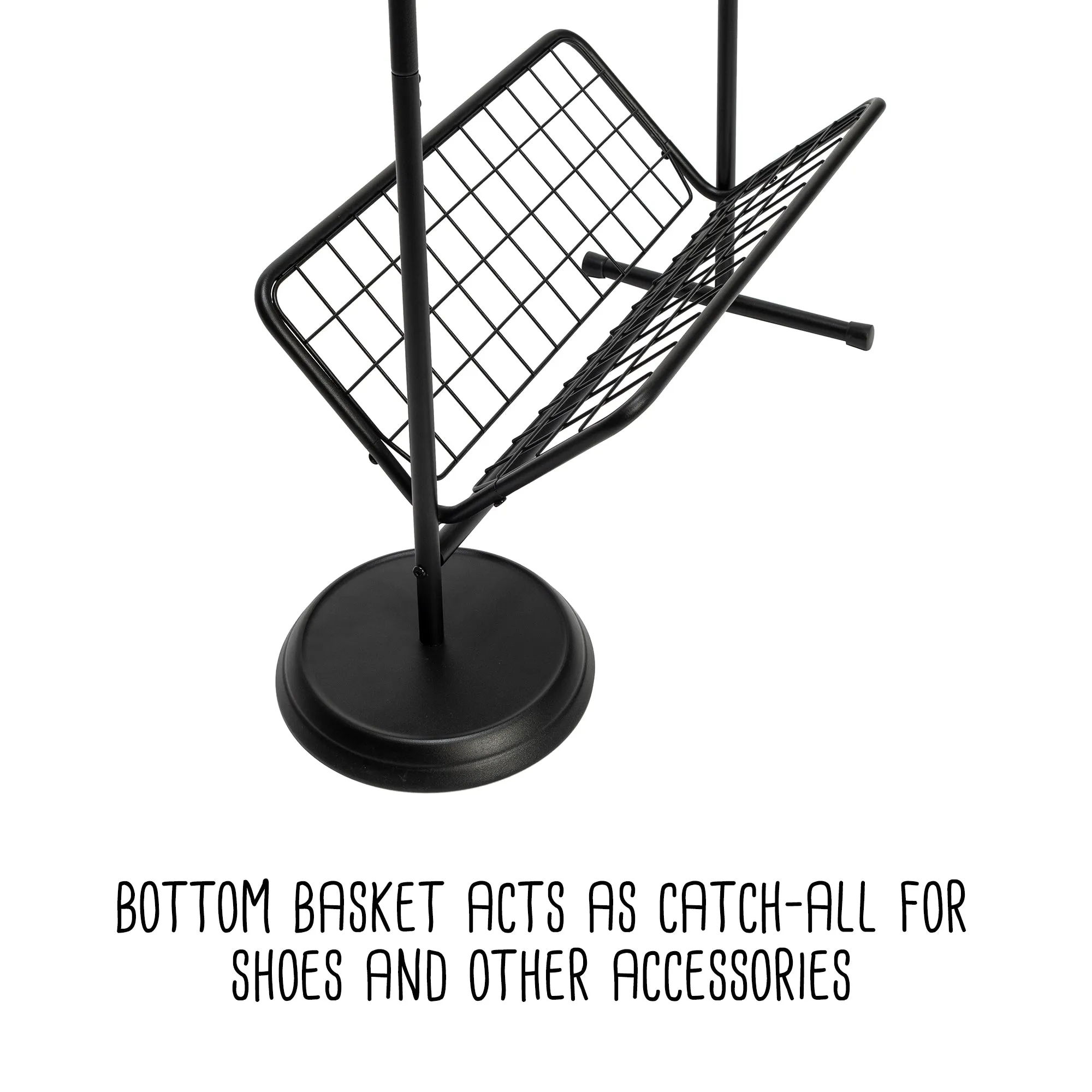 Black Swivel Entryway Coat Rack with Shoe Storage