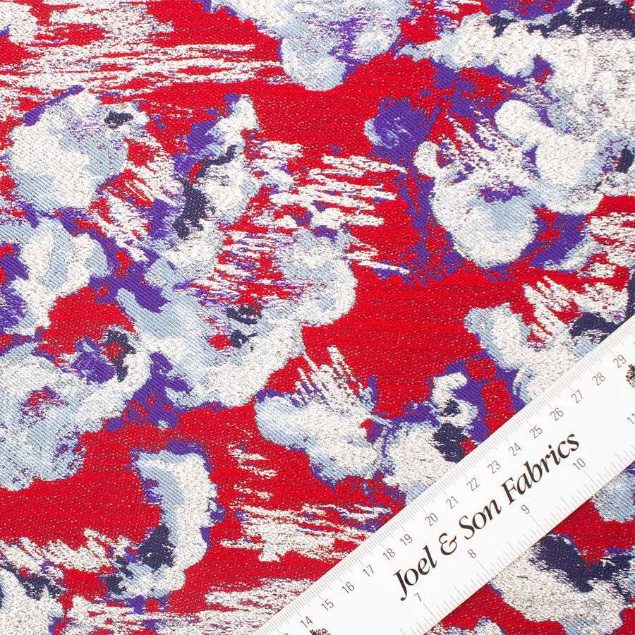 Blue/Red/Silver Metallic Brocade (A 2.30m Piece)