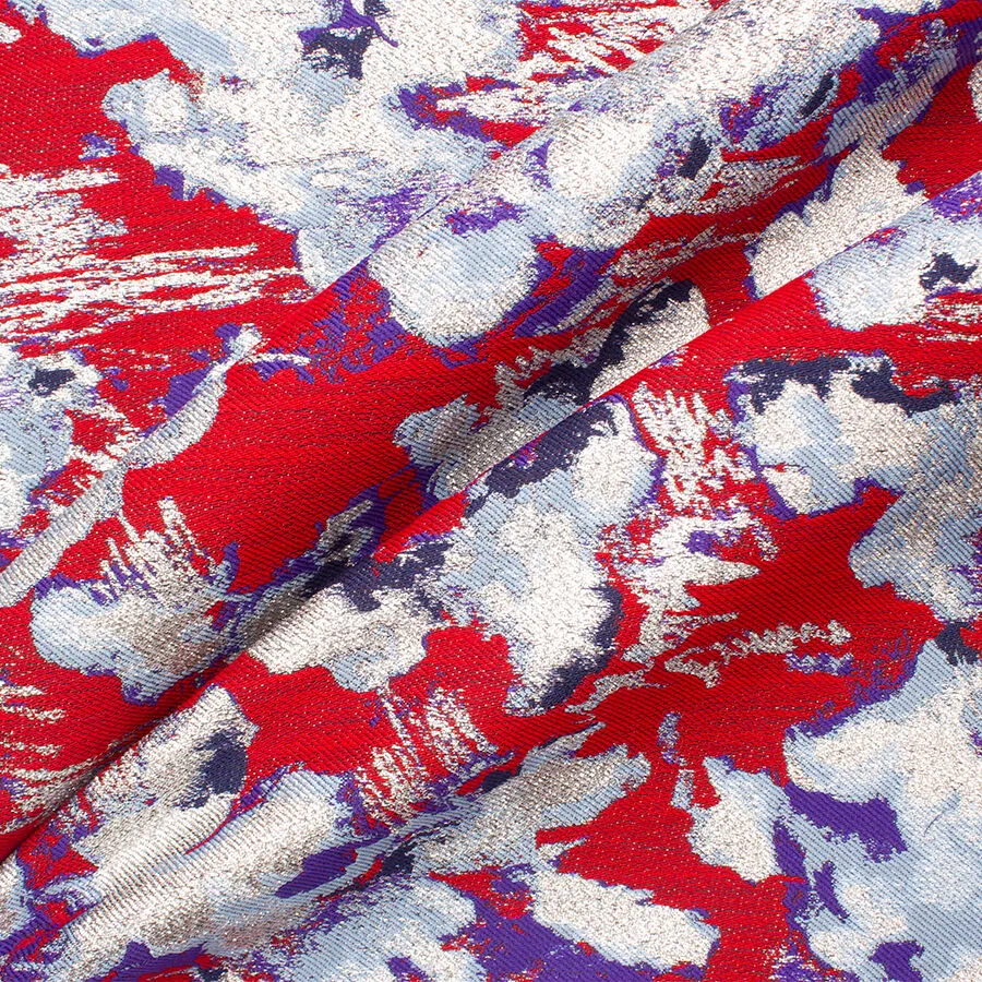 Blue/Red/Silver Metallic Brocade (A 2.30m Piece)