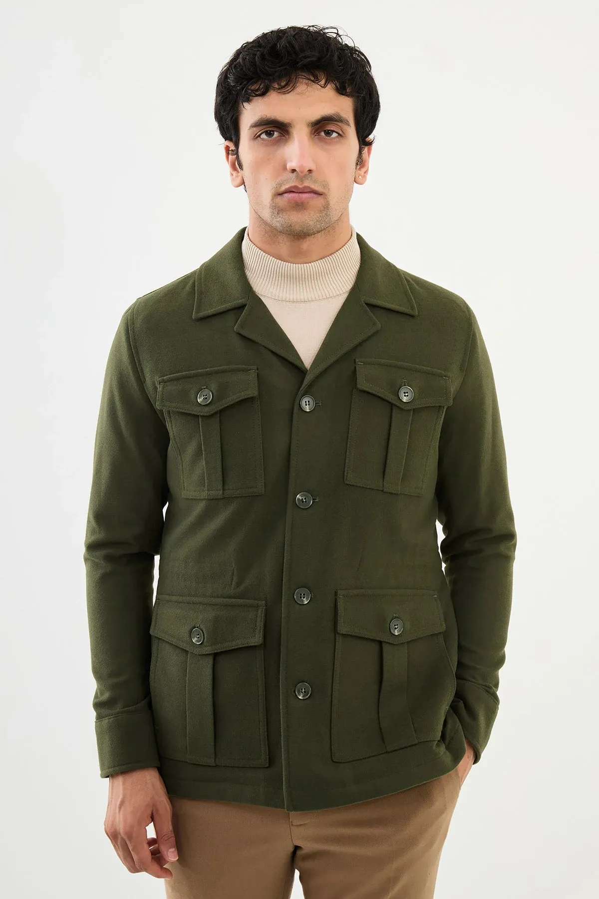 Bojoni Capena Safari Plain Green  Slim Fit Coat