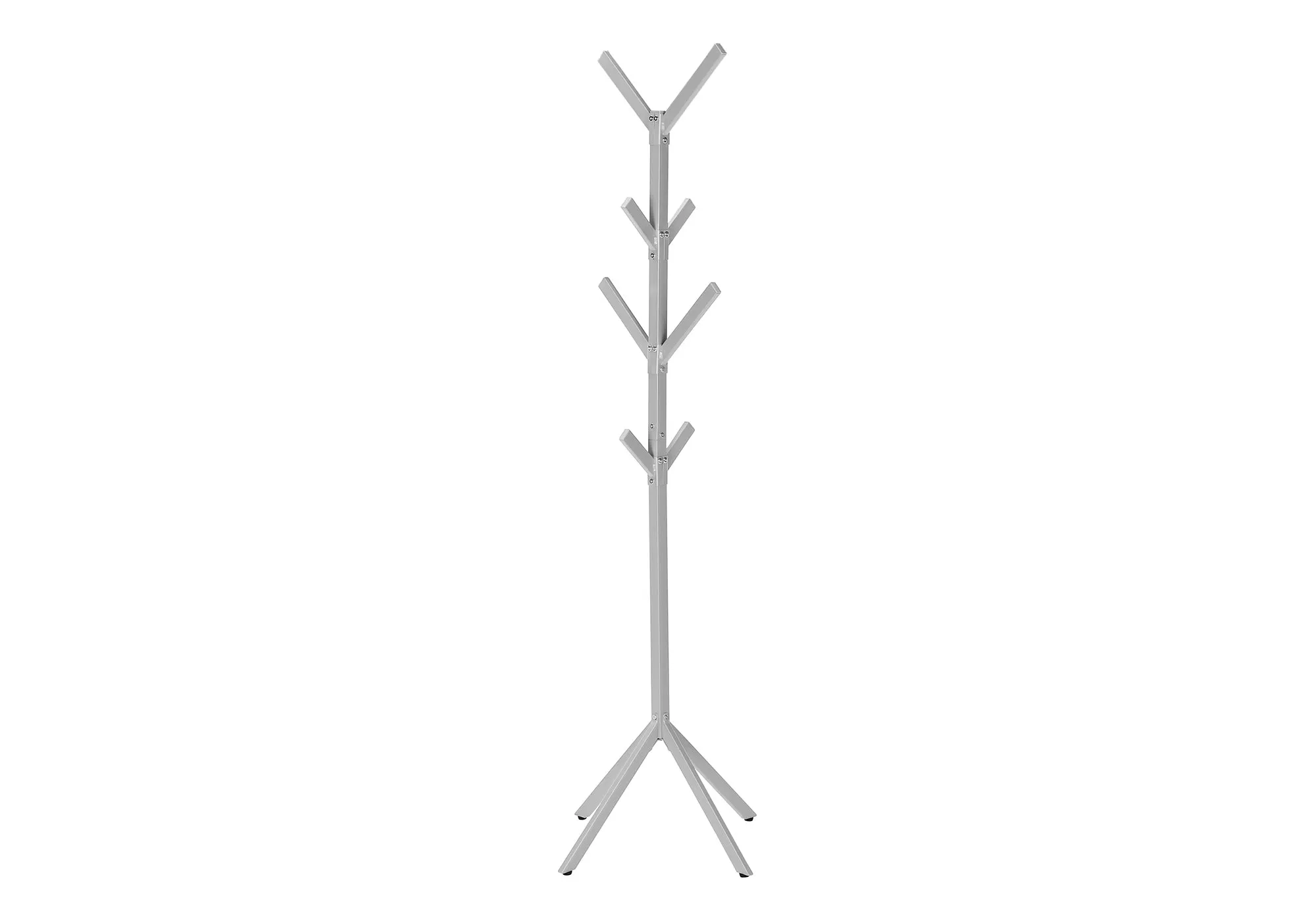 Coat Rack, Hall Tree, Free Standing, 8 Hooks, Entryway, 70"h, Bedroom, Grey Metal, Contemporary, Modern