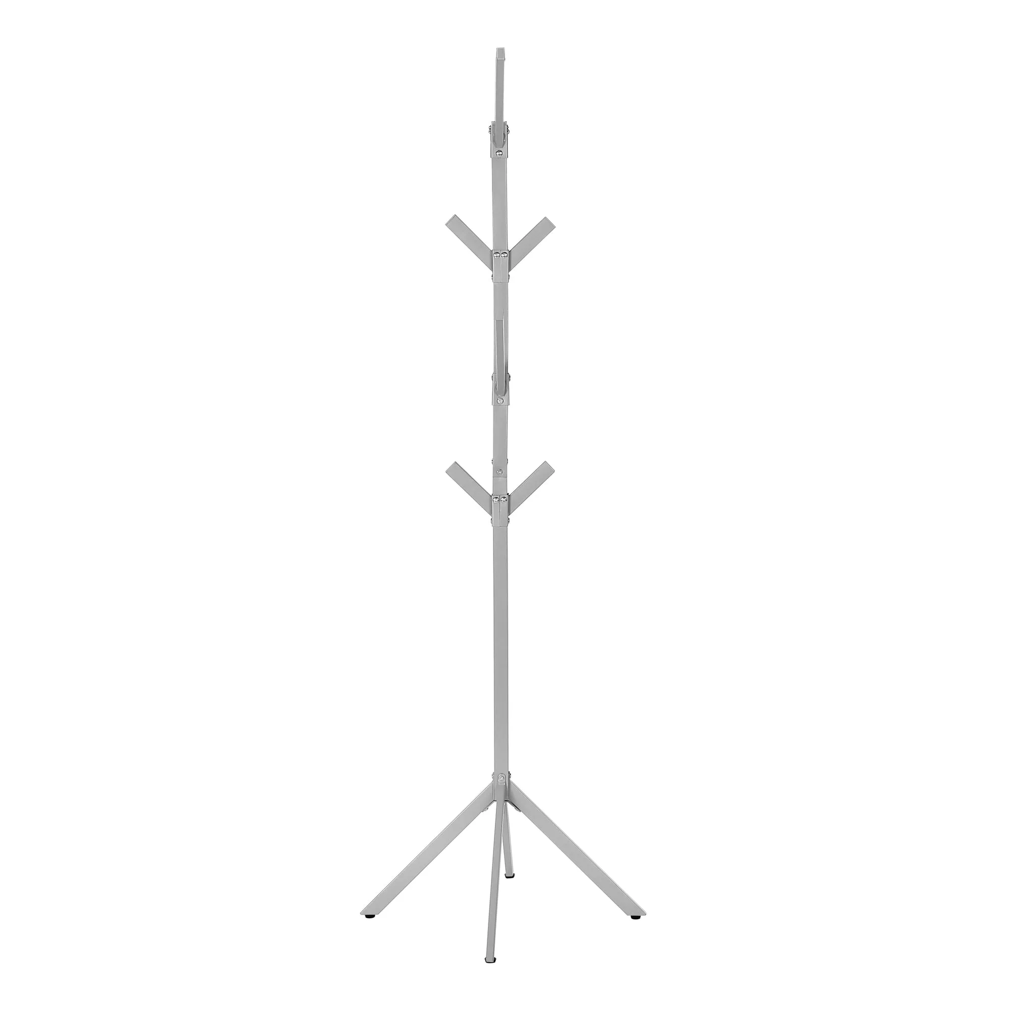 Coat Rack, Hall Tree, Free Standing, 8 Hooks, Entryway, 70"h, Bedroom, Grey Metal, Contemporary, Modern