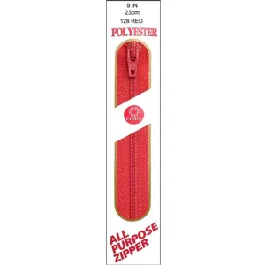 Coats All-Purpose Plastic Zipper 9in Red