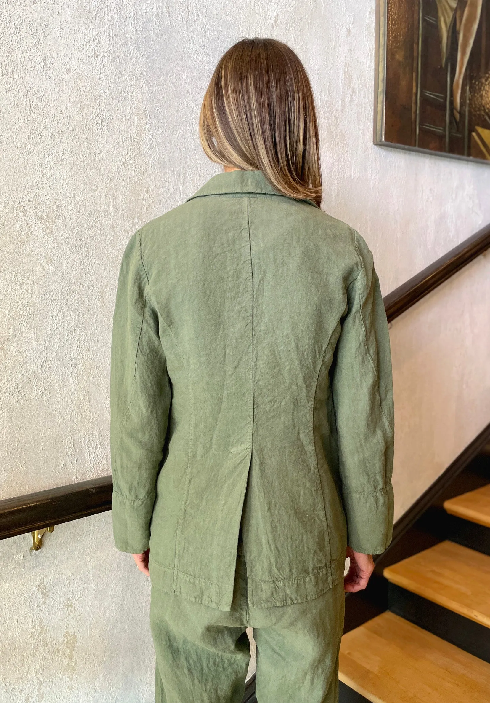 Comfort Fit Linen Jacket - Green