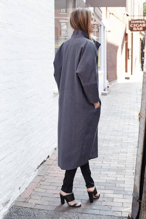 Emerson Fry Cocoon Coat Charcoal Linen