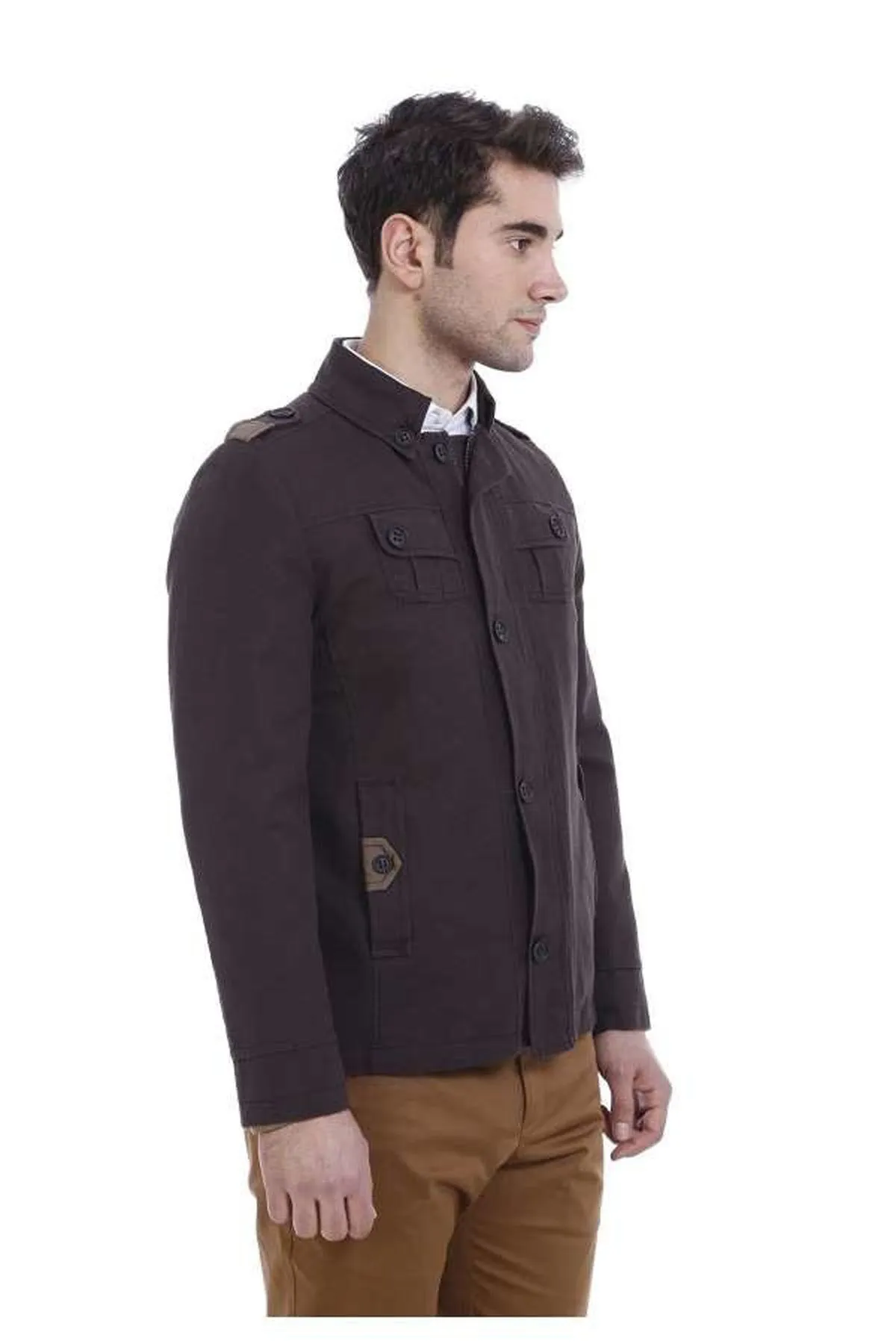 Epaulette 4 Pockets Washed Brown Coat-Wessi