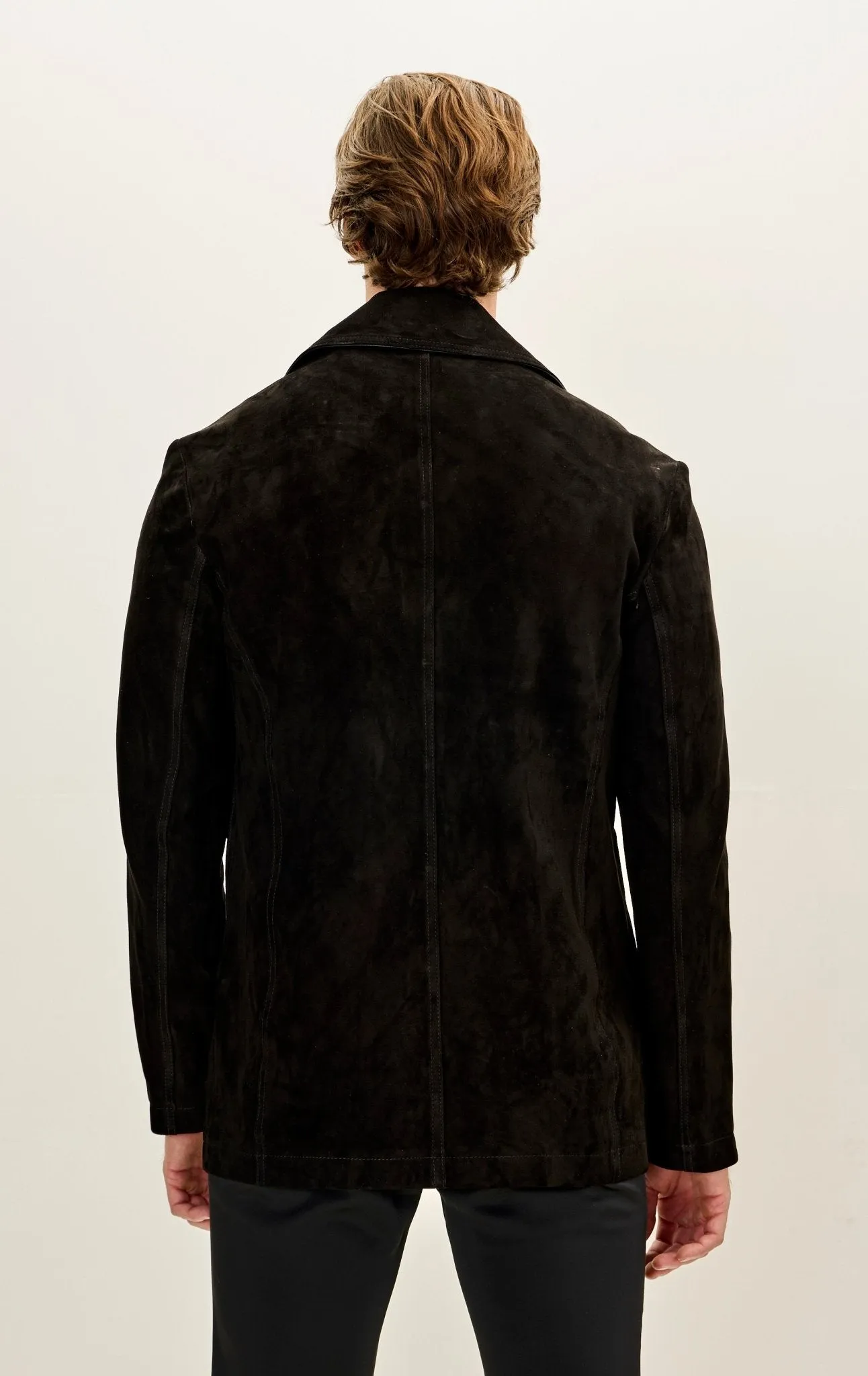 Genuine Suede Leather Bond Coat - Black