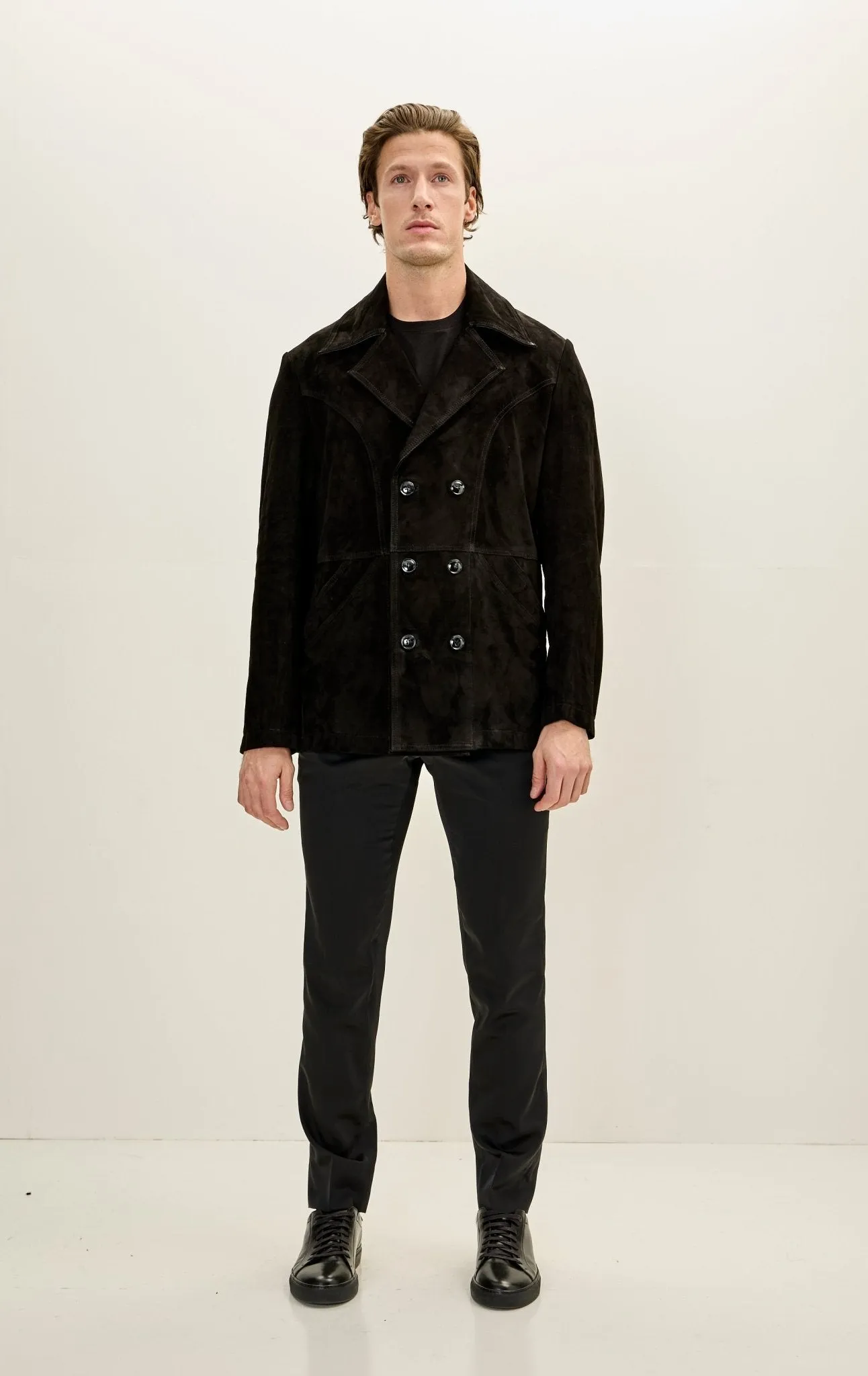 Genuine Suede Leather Bond Coat - Black