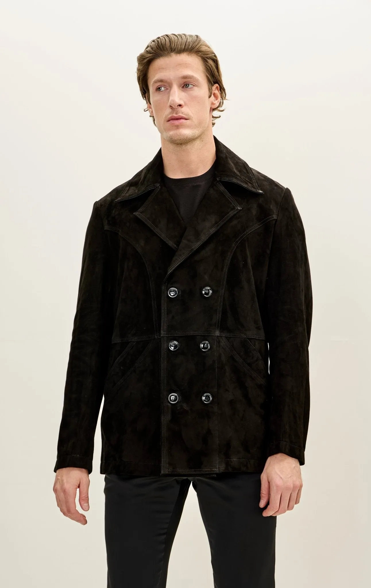 Genuine Suede Leather Bond Coat - Black