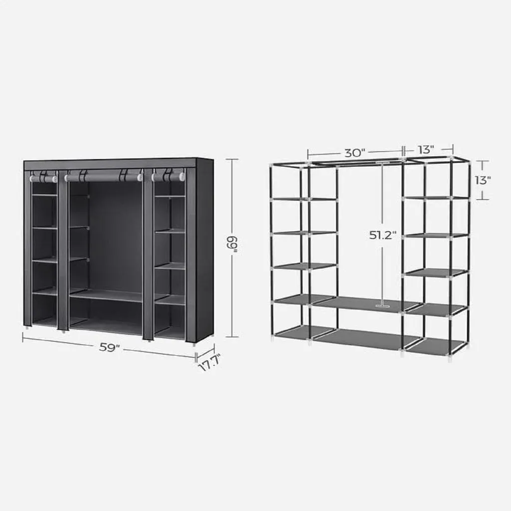 Gray Portable Closet Organizer with Shelves, Sturdy Wardrobe - SONGMICS