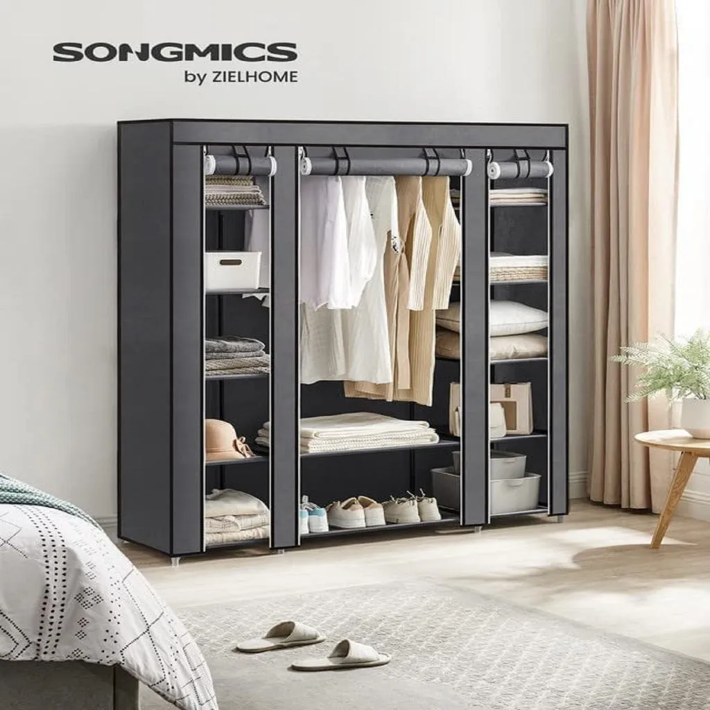 Gray Portable Closet Organizer with Shelves, Sturdy Wardrobe - SONGMICS