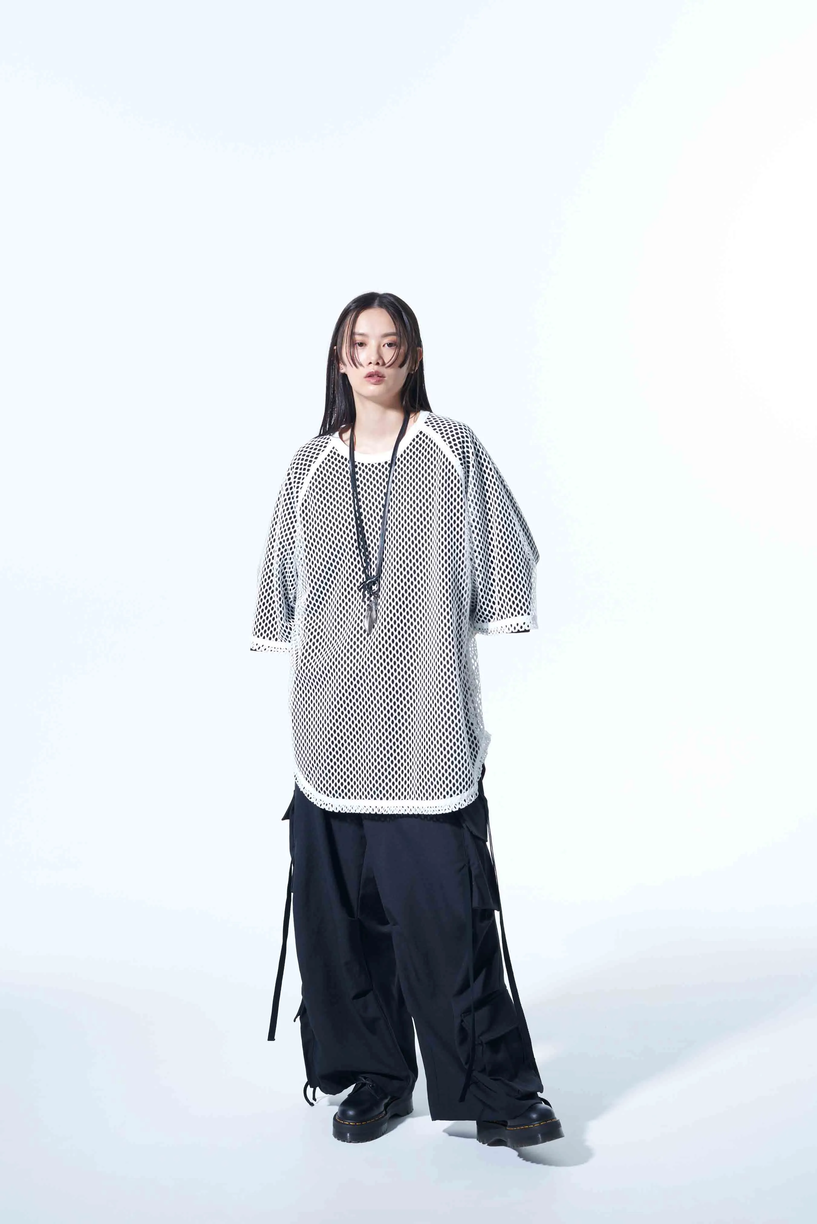 HONEYCOMB MESH BIG RAGLAN SLEEVE PULLOVER