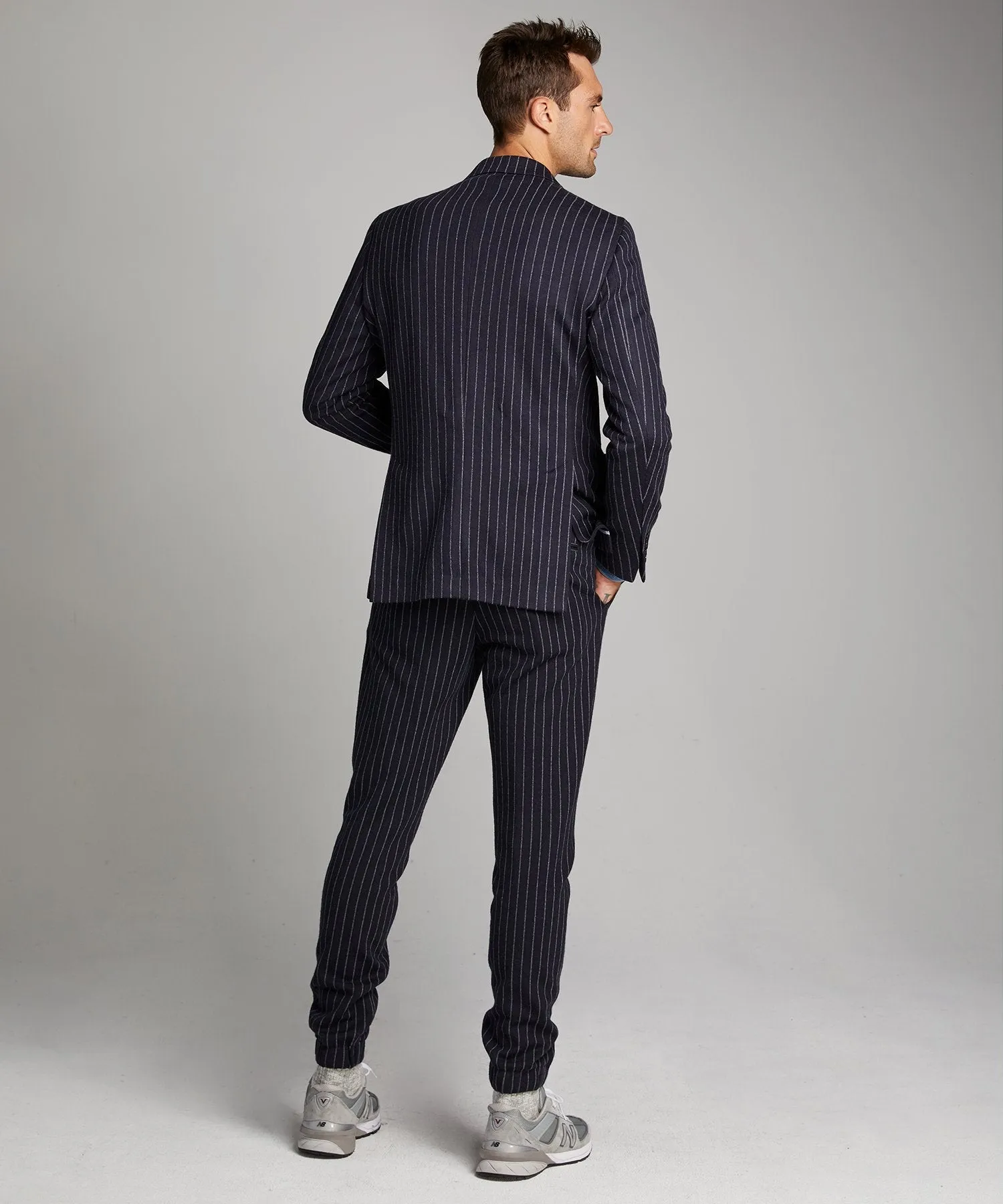 Knit Traveler Suit Jacket in Navy Pinstripe