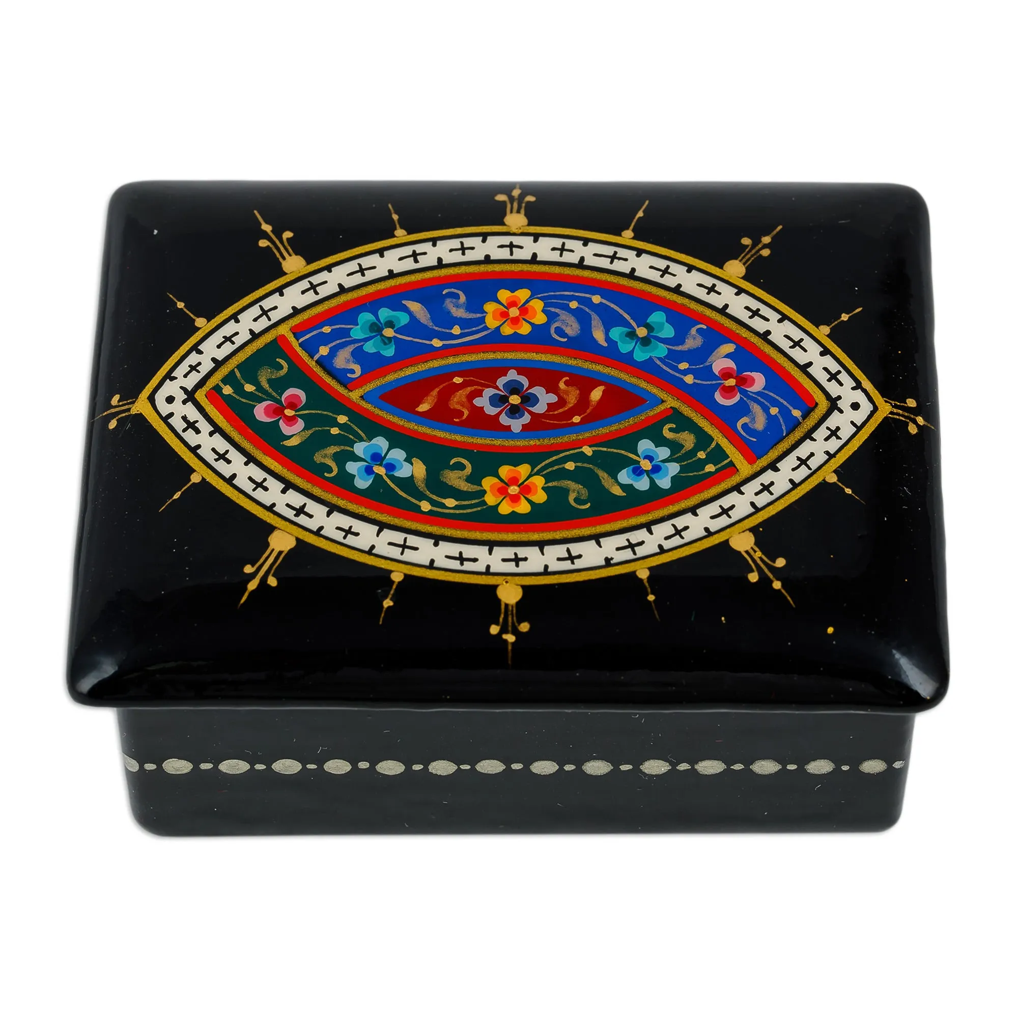 Lacquered Papier Mache Jewelry Box with Floral Motifs - Uzbek Bouquet | NOVICA