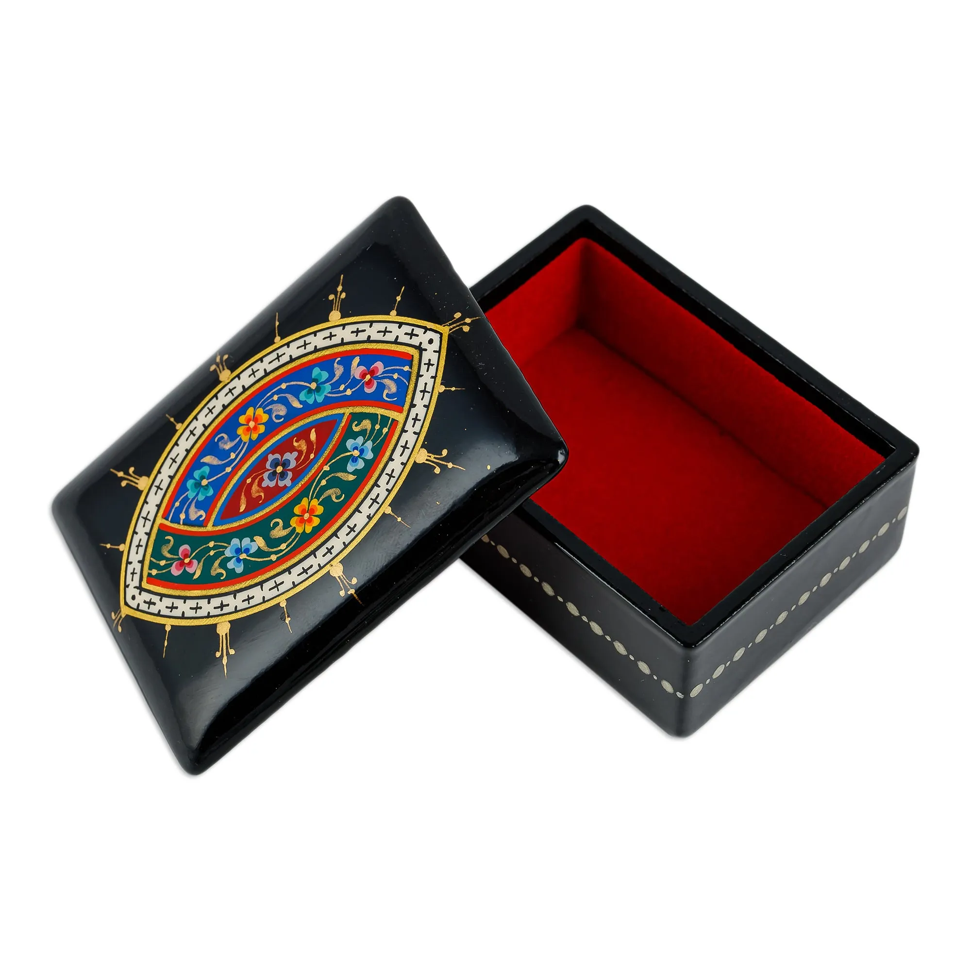 Lacquered Papier Mache Jewelry Box with Floral Motifs - Uzbek Bouquet | NOVICA