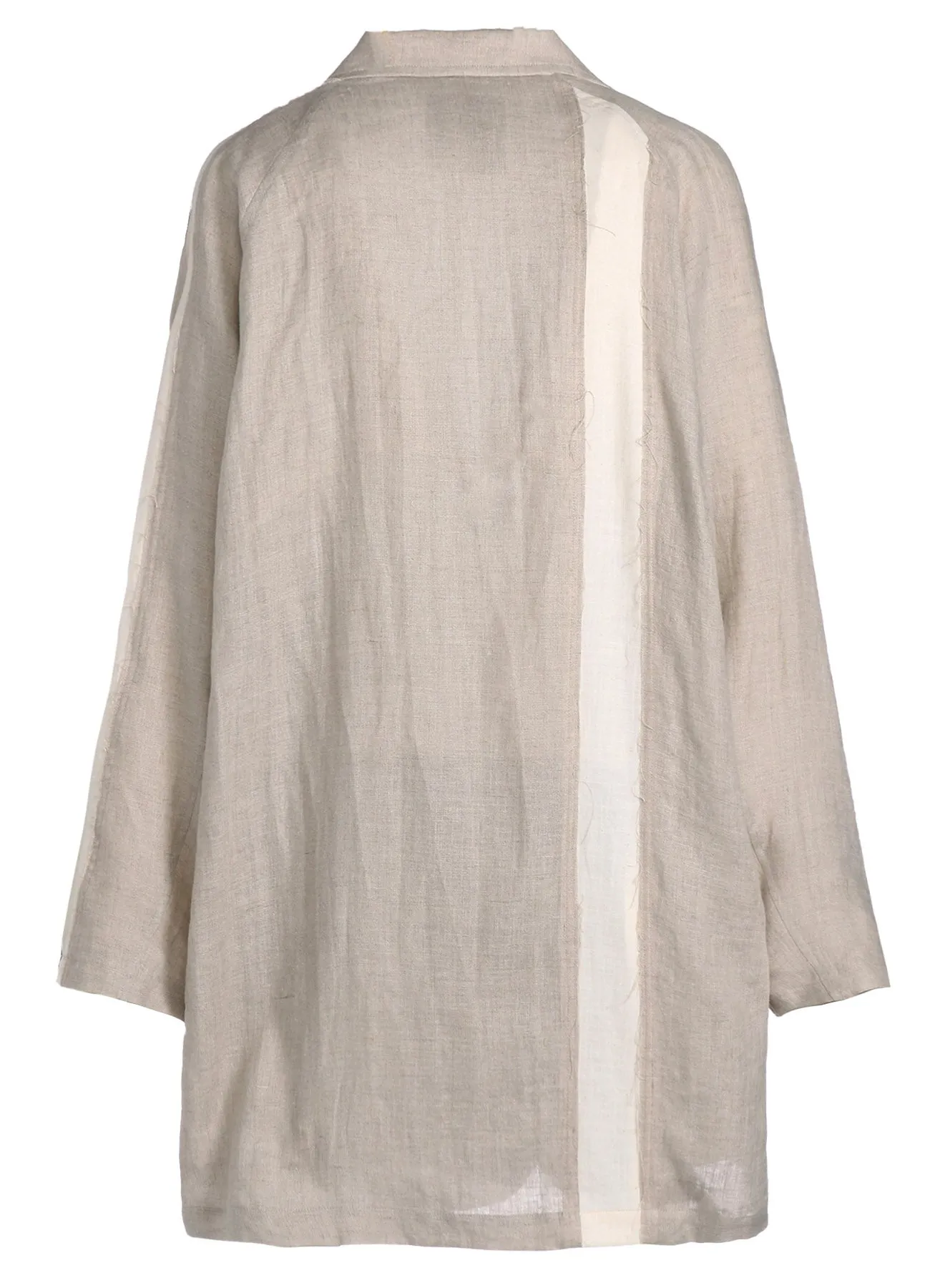 LINEN GAUZE DUAL FABRIC OVERSIZED RAGLAN SLEEVED JACKET WITH CUT-OUT DESIGN