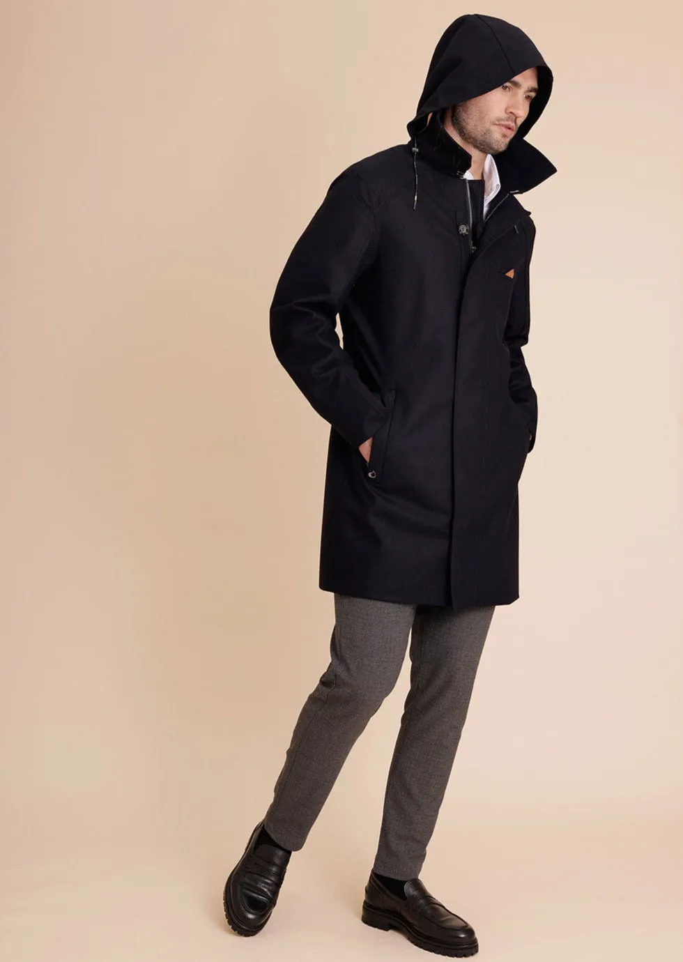 Mens Trench - Waterproof  Navy Wool