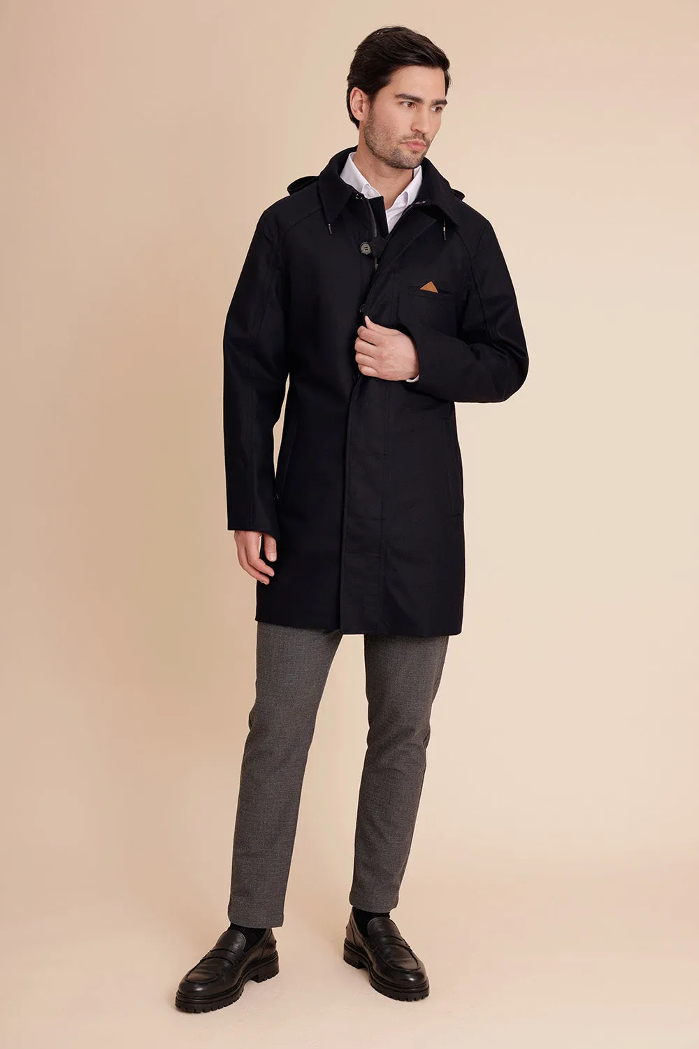 Mens Trench - Waterproof  Navy Wool