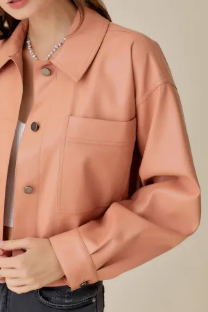 Peach Faux Leather Crop Jacket