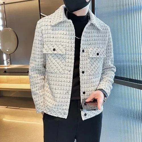 Plaid Pattern Lapel Jacket Slim Casual Men's Slim Fit Coat