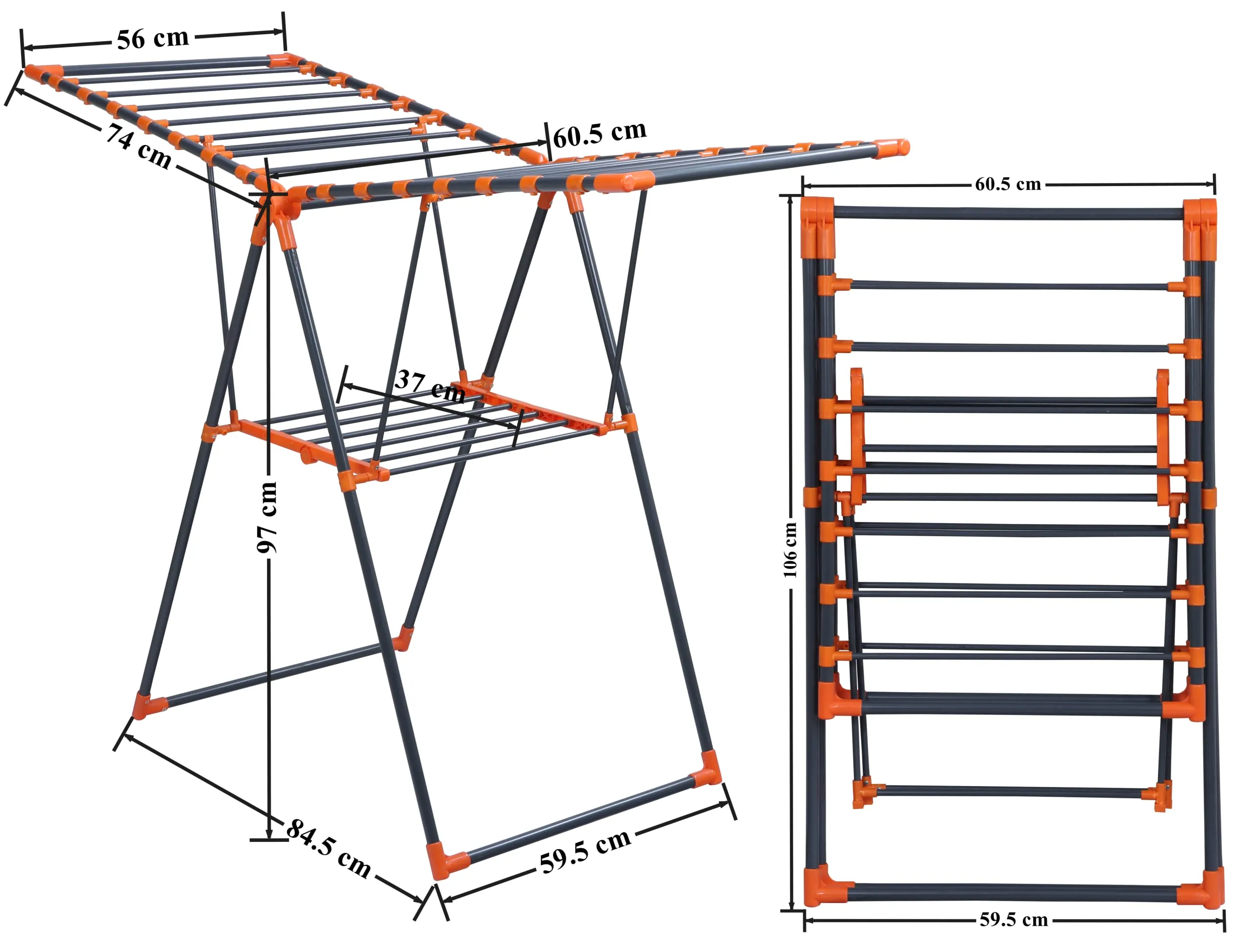 Plantex GI Steel Foldable Cloth Drying Stand/Clothes Rack/Clothes Hanger for Home/Londry Stand for Balcony – (Gray & Orange)