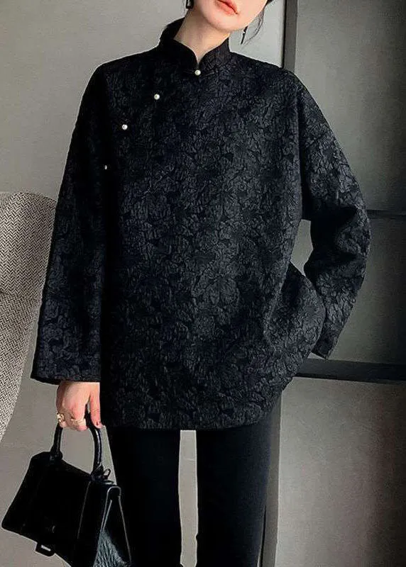 Plus Size Fine Black Print Coats Spring