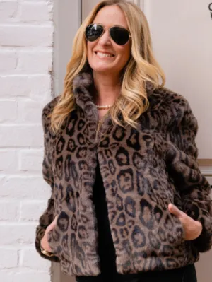 Pretty Rugged Faux Fur Reversible Bomber Grey Leopard