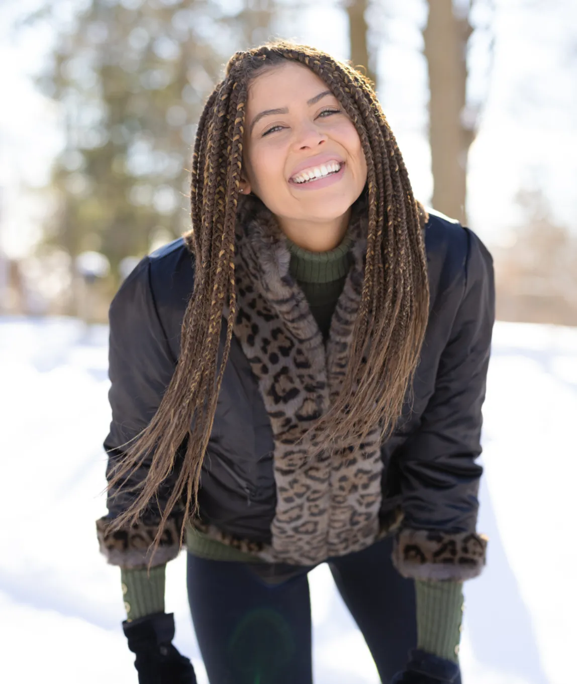 Pretty Rugged Faux Fur Reversible Bomber Grey Leopard