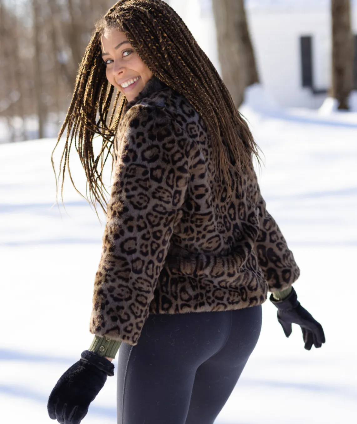 Pretty Rugged Faux Fur Reversible Bomber Grey Leopard