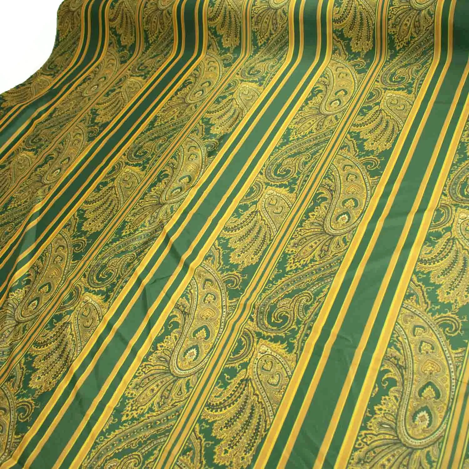 Printed Lining Design-31 Vintage Gold Paisley On Green Stripes