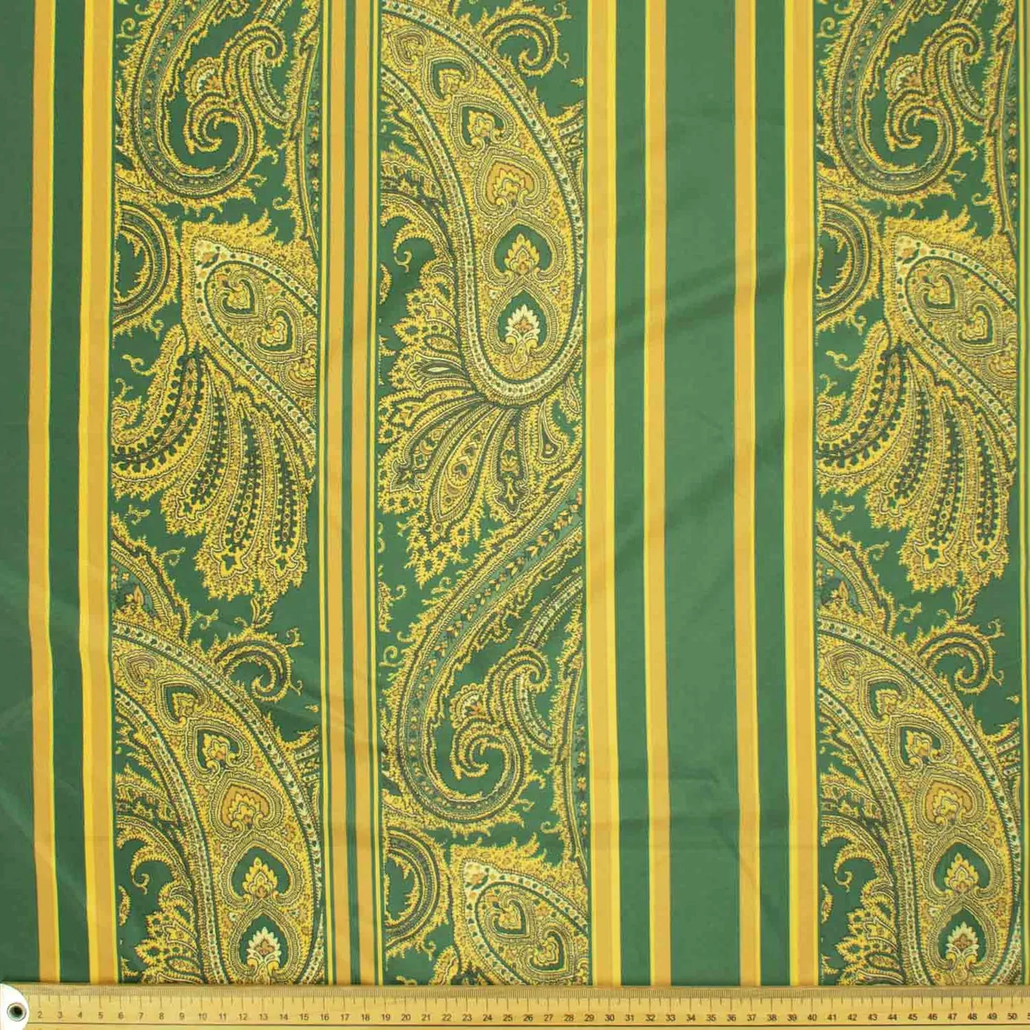 Printed Lining Design-31 Vintage Gold Paisley On Green Stripes