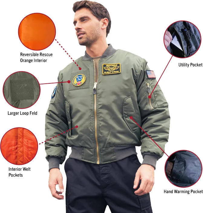 Sage Green Military Air Force Style MA-1 Flight Jacket with 5 Removable Patches